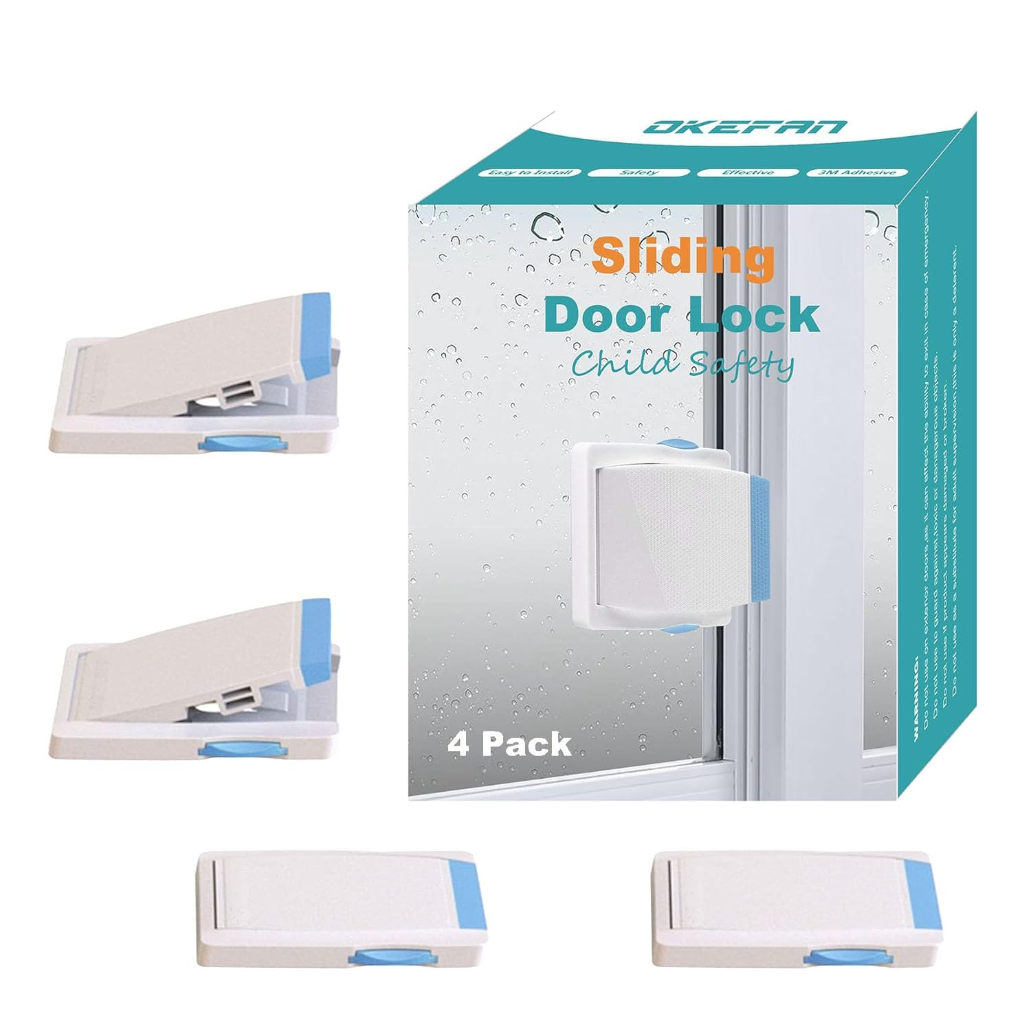 4 Pack Sliding Door Lock Child Safety (Blue)