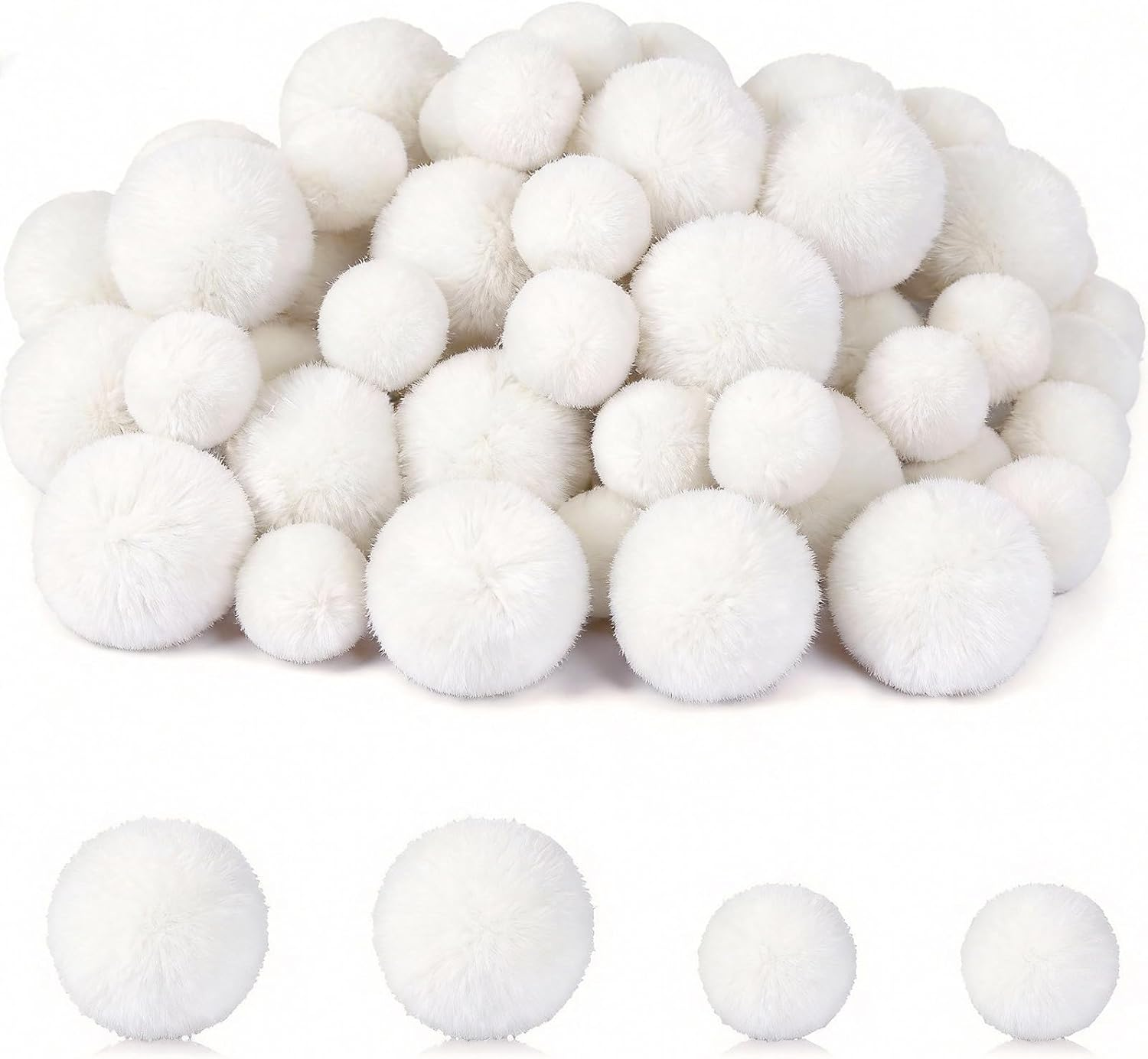 60 Pcs White Yarn Pom Poms, 1 Inch 1.5 Inch Large Fuzzy Fluffy Pompom Balls for DIY Crafts Valentines Christmas Holiday Party Hanging Decor Hats Costume Supplies