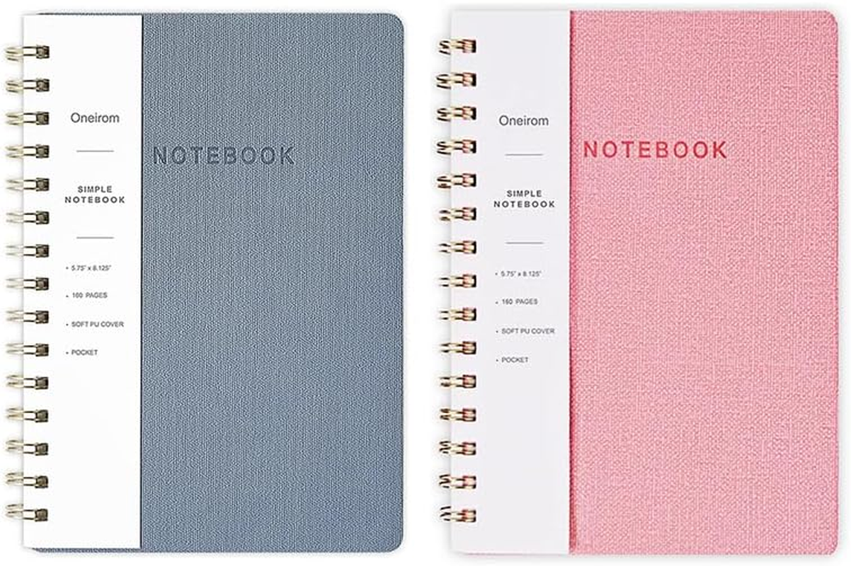 Spiral Notebook -A5 College Ruled Journal with Inner Pockets and 160 Pages,PU Leather Cover Business Journal, Twin-Wire Binding Notebook Perfect for Office & Home School Supplies - ReefBlue/Pink