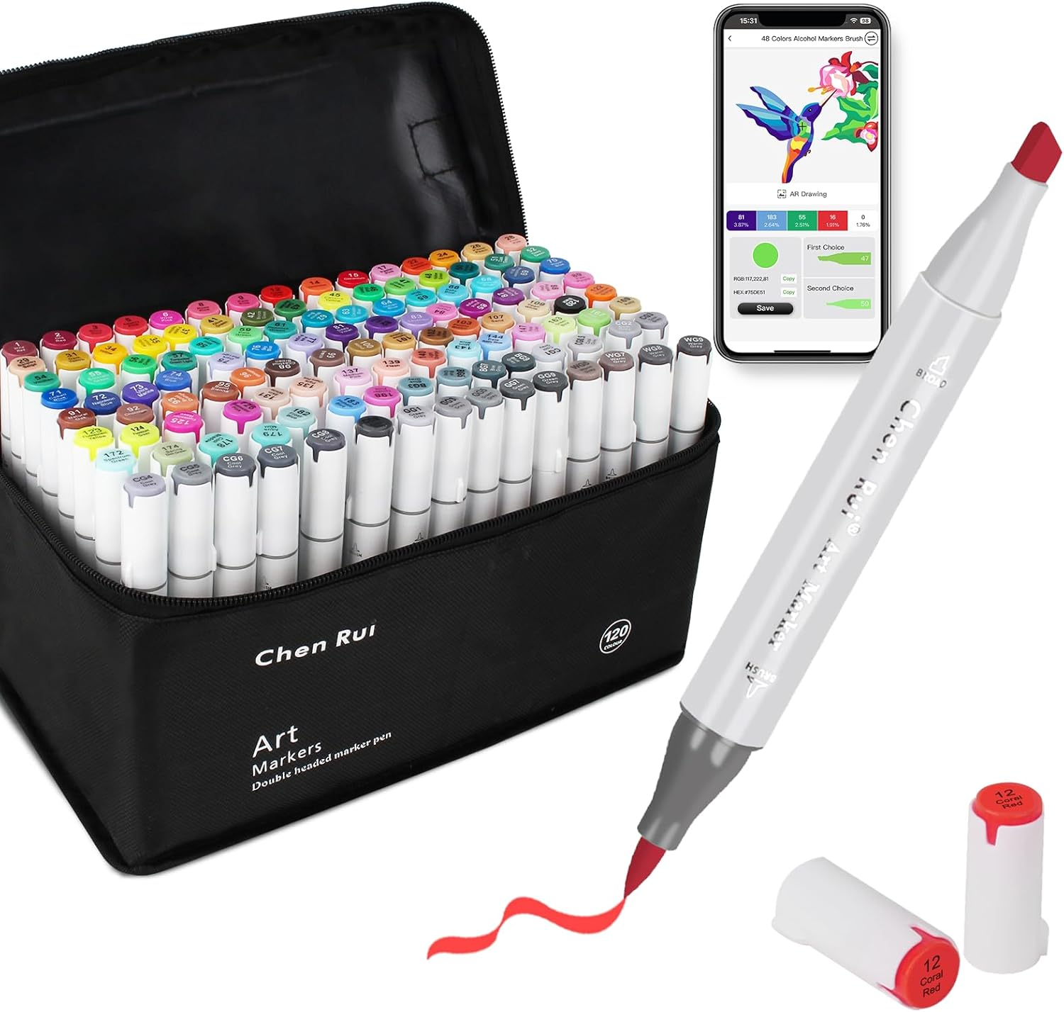 168 Colors Alcohol Brush Markers with Free App,Dual Brush & Chisel Tips Blend... - Picture 8 of 17