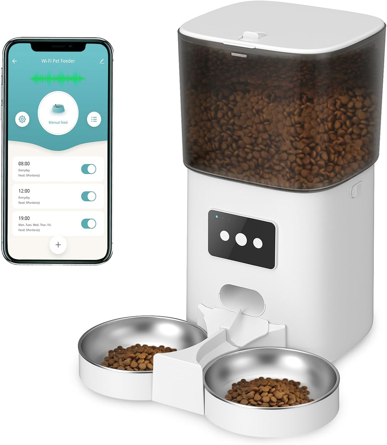 ADVWIN Pet Feeder Pro, WiFi Double Bowl 6L Automatic Cats Feeder with App Rem... - Picture 2 of 14