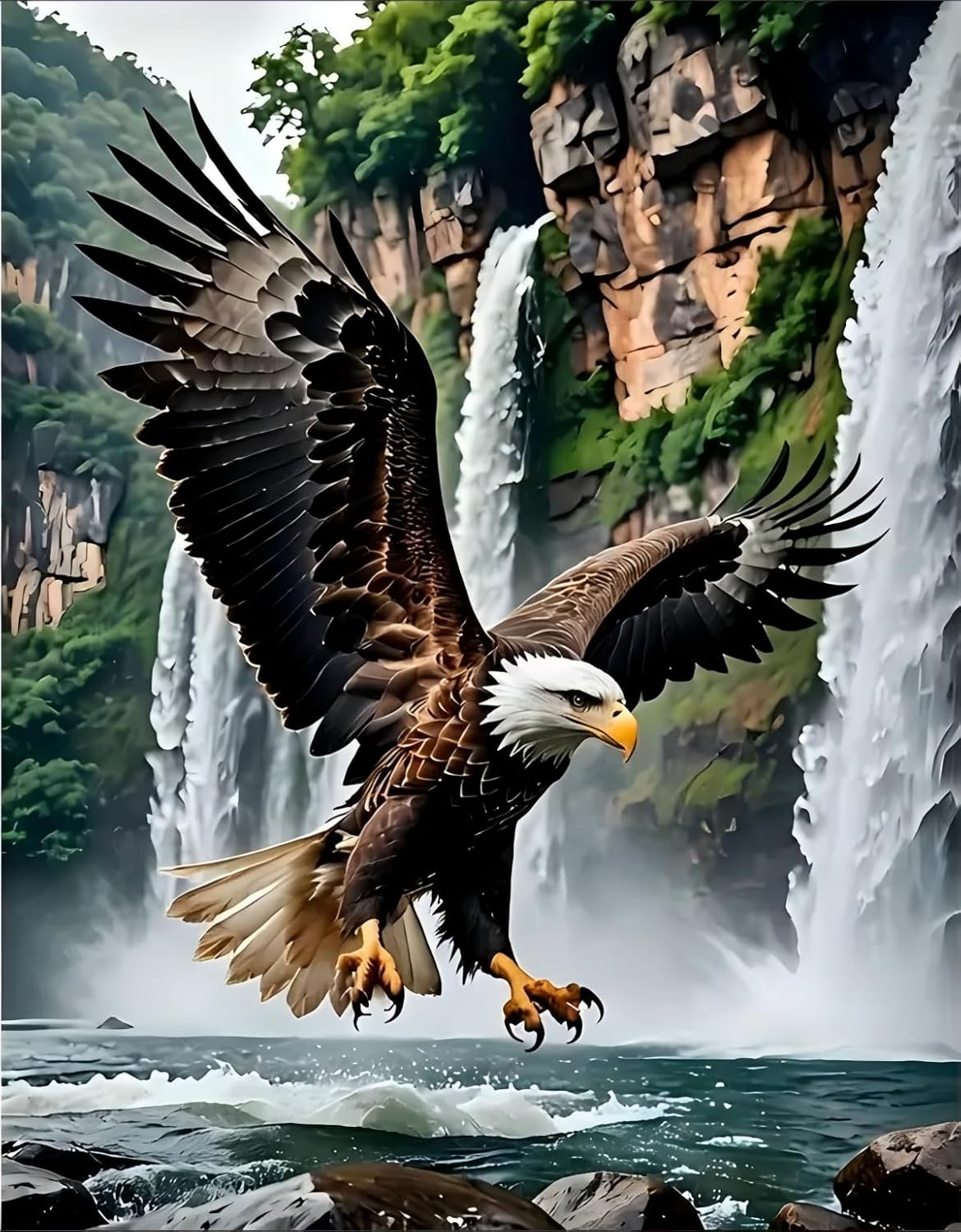 Eagle Diamond Art Kits for Adults, Waterfall Diamond Painting Kits for Beginners