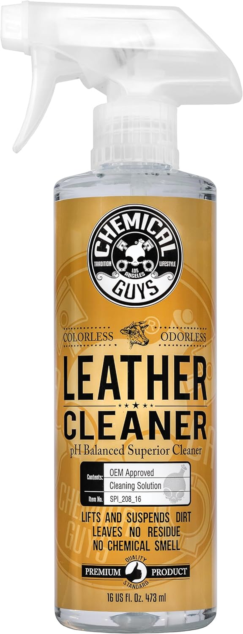 Chemical Guys SPI_208_16 Colorless and Odorless Leather Cleaner for Car Interiors, Furniture, Boots, and More (Works on Natural, Synthetic, Pleather, Faux Leather and More), 16 Fl Oz
