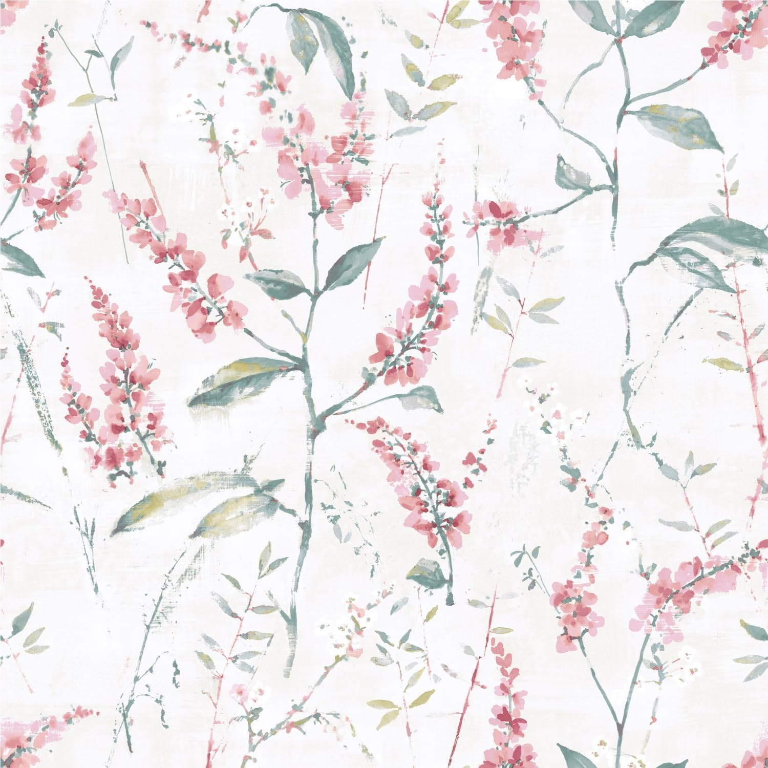 RMK11452WP Pink Floral Sprig Peel and Stick Wallpaper , Pink