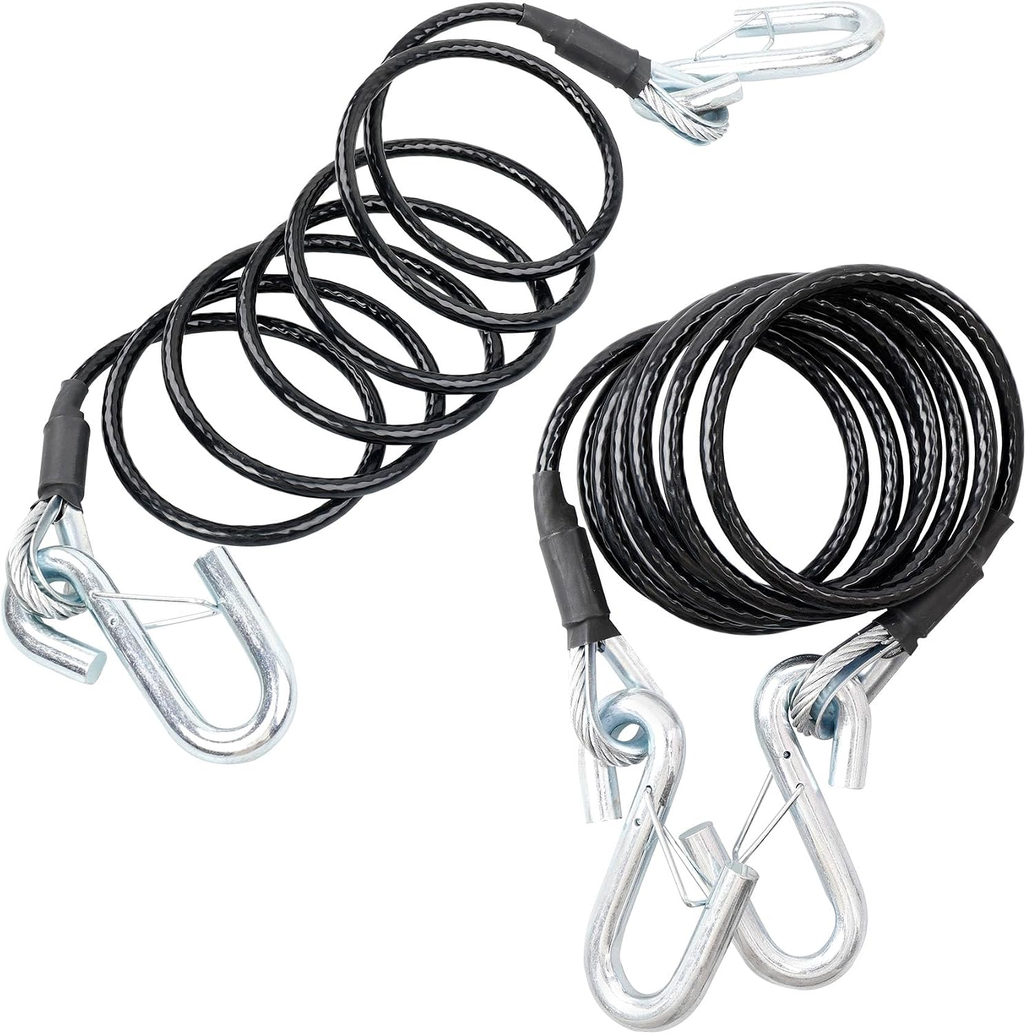 BX88196 Coiled Safety Cable Kit with S-Hook | 7500 Lbs,7 Ft(84") Black Trailer Safety Cables(2 PCS)