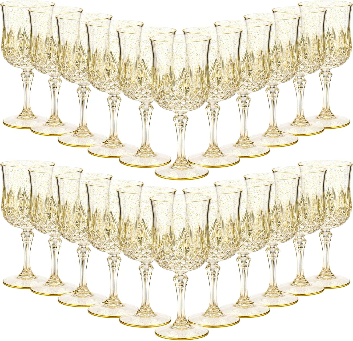 Sliner 48 Pcs Plastic Wine Glasses 7Oz Vintage Drinking Goblets Unbreakable Crystal Water Glassware Reusable Diamond Champagne Flutes Cups for Wedding Banquet Birthday Party Supplies (Gold Glitter)