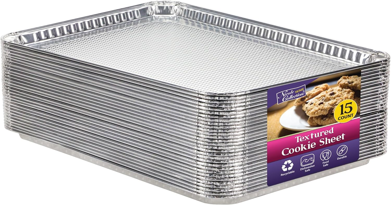 Aluminum Pans Half Size Textured Cookie Sheet 15 Count Durable Nonstick Baking S