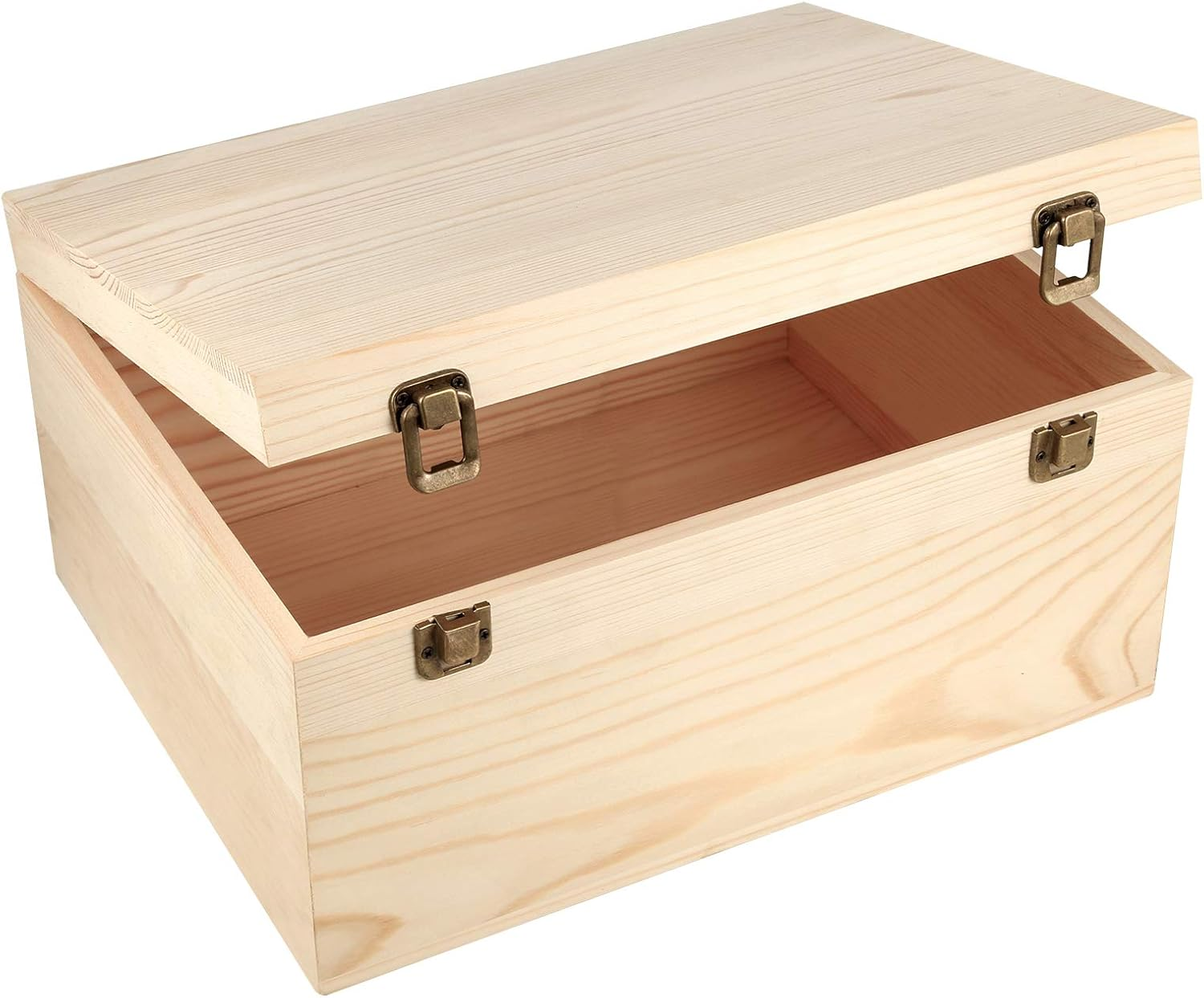 Extral Large Wooden Box, 13 X 10 X 6.5 Inch Natural Unfinished Pine Wood Boxes with Hinged Lid and Front Clasp for DIY Craft Art, Hobbies, Jewelry Box and Home Storage