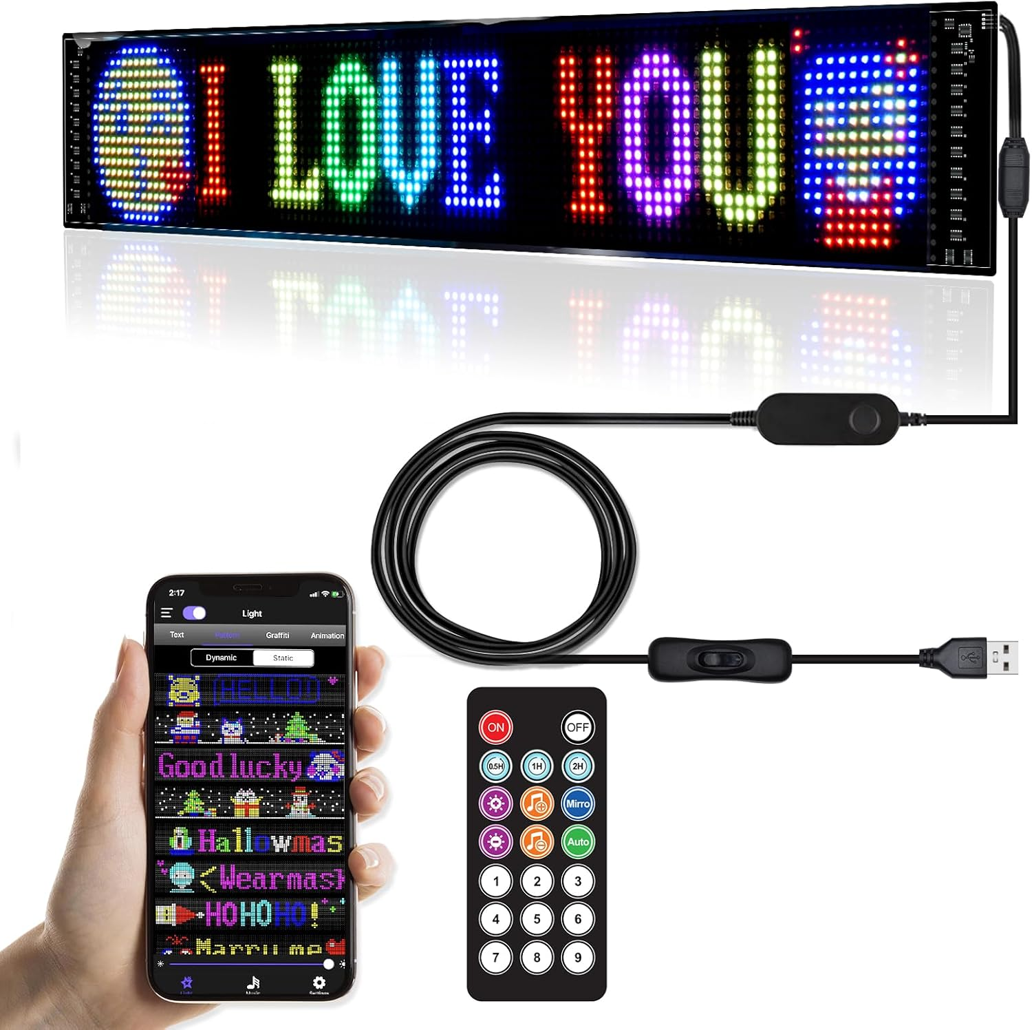 Programmable LED Signs,Flexible Scrolling LED Display,Bluetooth APP Control,Edit Text, Graffiti,Animations,For Car,Bar,Store (23"X 5")