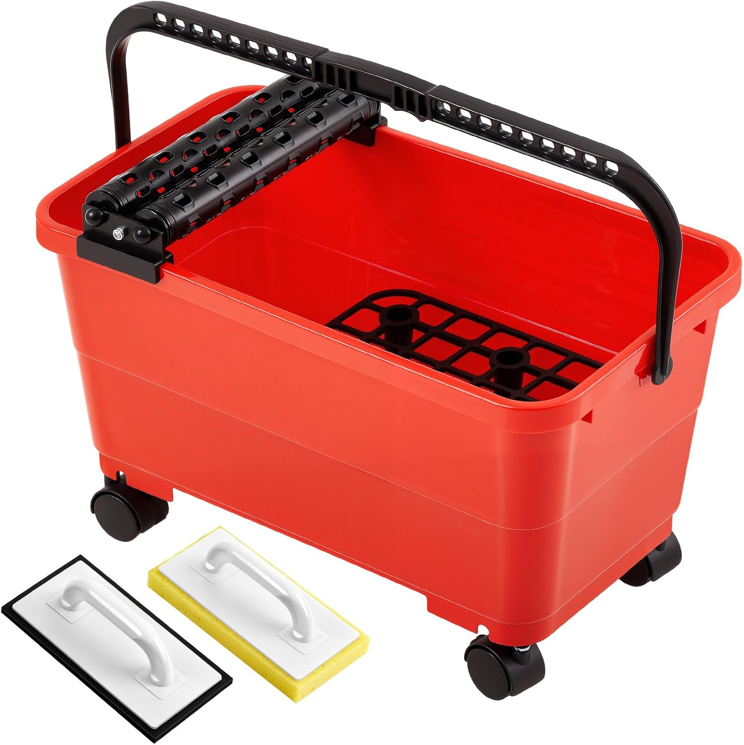 6 Gallon Grout Cleaning System Grouting Bucket with 2 Spiral Rollers Sponge and Rubber Trowel Grout Cleaner Tool Set for Ceramic Tile Work, 6 Gallon Capacity