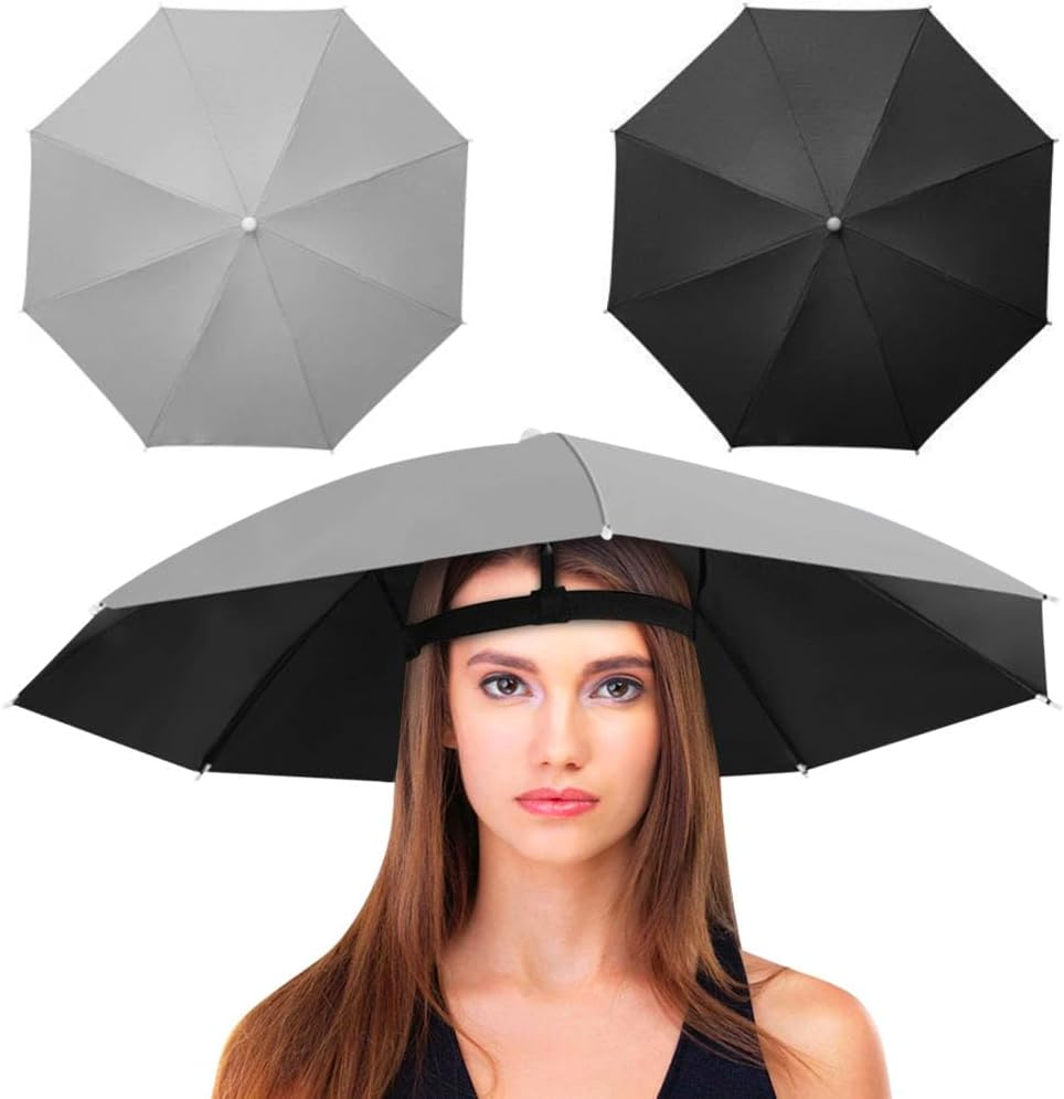 Umbrella Hat Pack of 2 -Fishing Umbrella Hat Folding Adjustable Sun Rain Cap