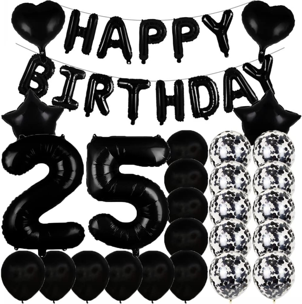 Sweet 25Th Birthday Decorations Party Supplies,Black Number 25 Balloons,25Th Foil Mylar Balloons Latex Balloon Decoration,Great 25Th Birthday for Girls,Women,Men,Photo Props