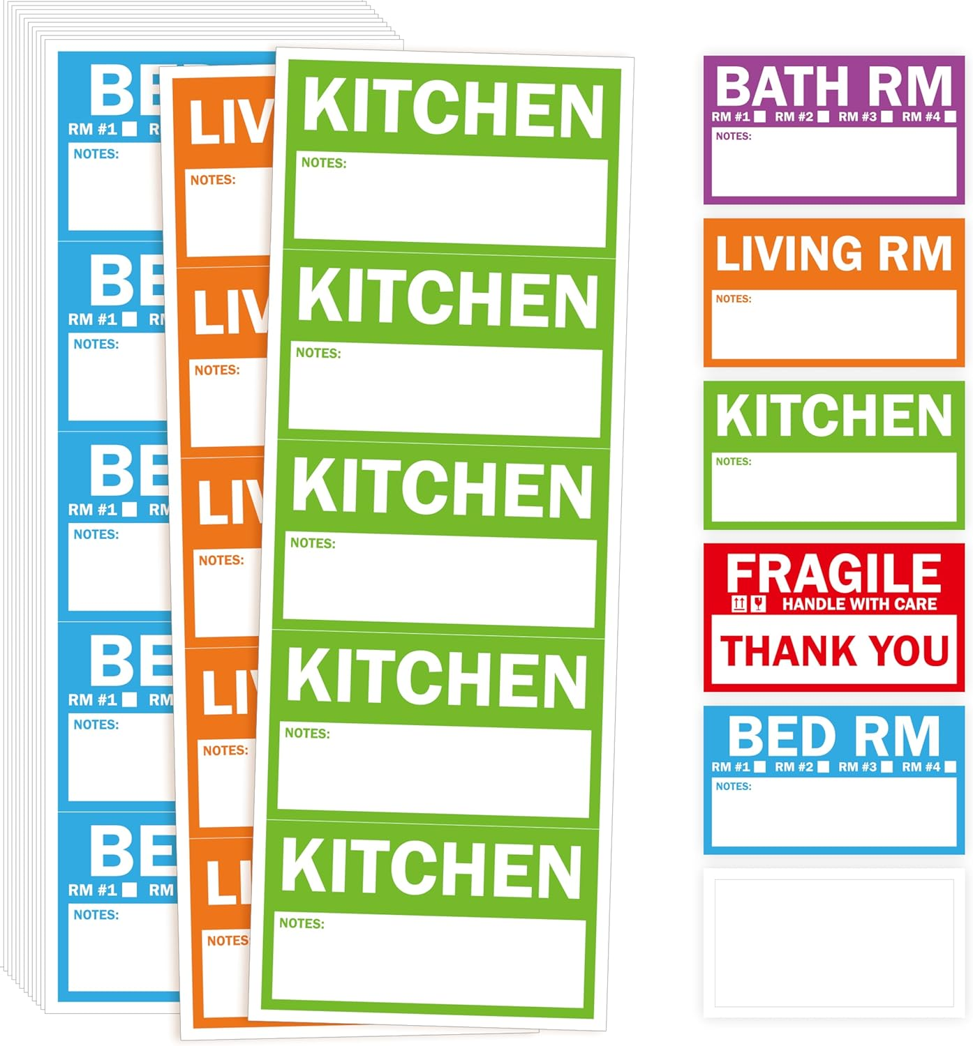 300PCS Home Moving Labels, 5 Color Coding Labels Packing Box Stickers with 50 Fragile Stickers & 50 Blank Ones (Each Measures 2” X 3.6”)