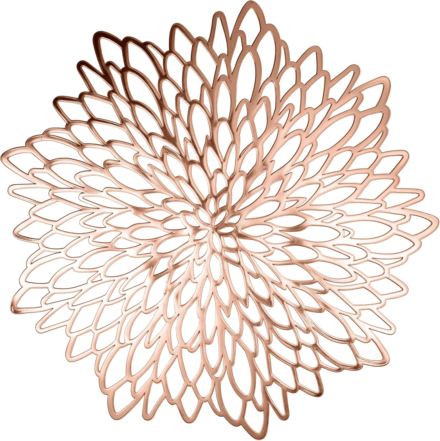 Set of 4 Round Placemats Rose Gold, Heat-Resistant PVC Table Mats with Luxury Metallic Glossy Finish for Thanksgiving Christmas Wedding Party Decor, Easy to Clean