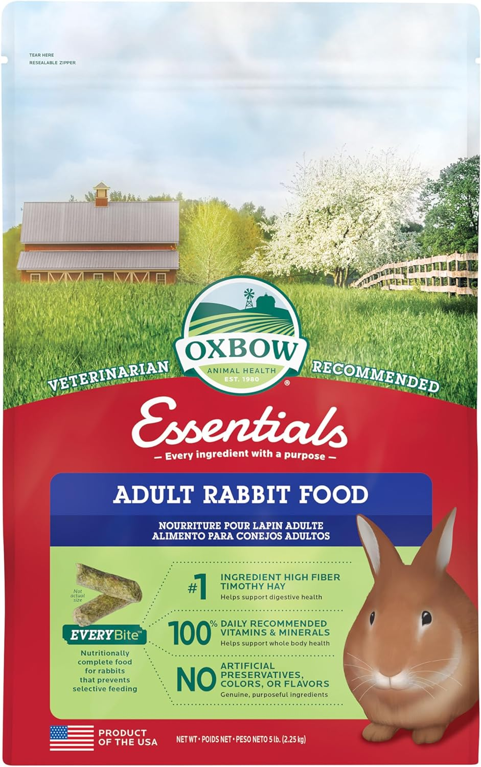 Essentials Rabbit Food, Adult Rabbit, Made with  Timothy Hay, Pet Pellets with Vitamins & Minerals, Small Animal Pet Products, Bunny Supplies, Made in USA, Bunny Food, 5 lb