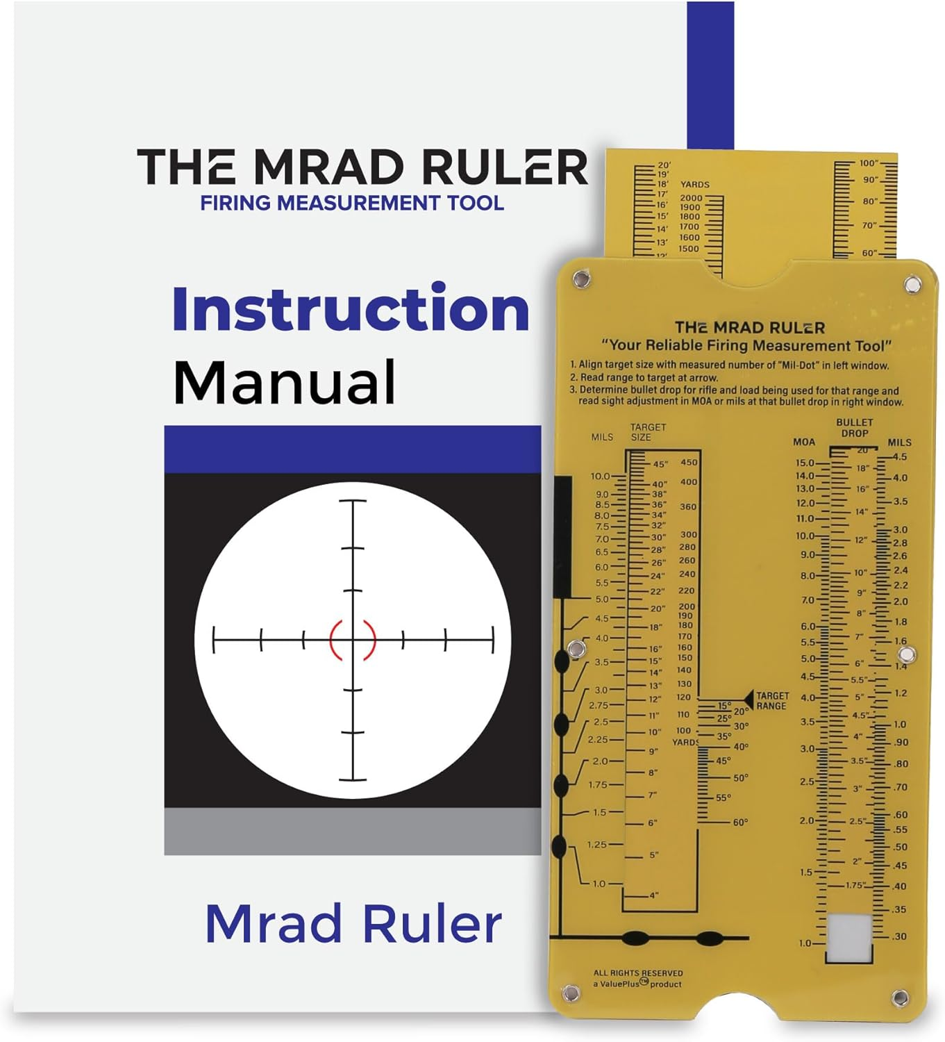 MRAD Ruler Range to Target Calculator Compact and Portable Firing Measurement Slide Rule Tool for Hunting and Long-Range Shooting