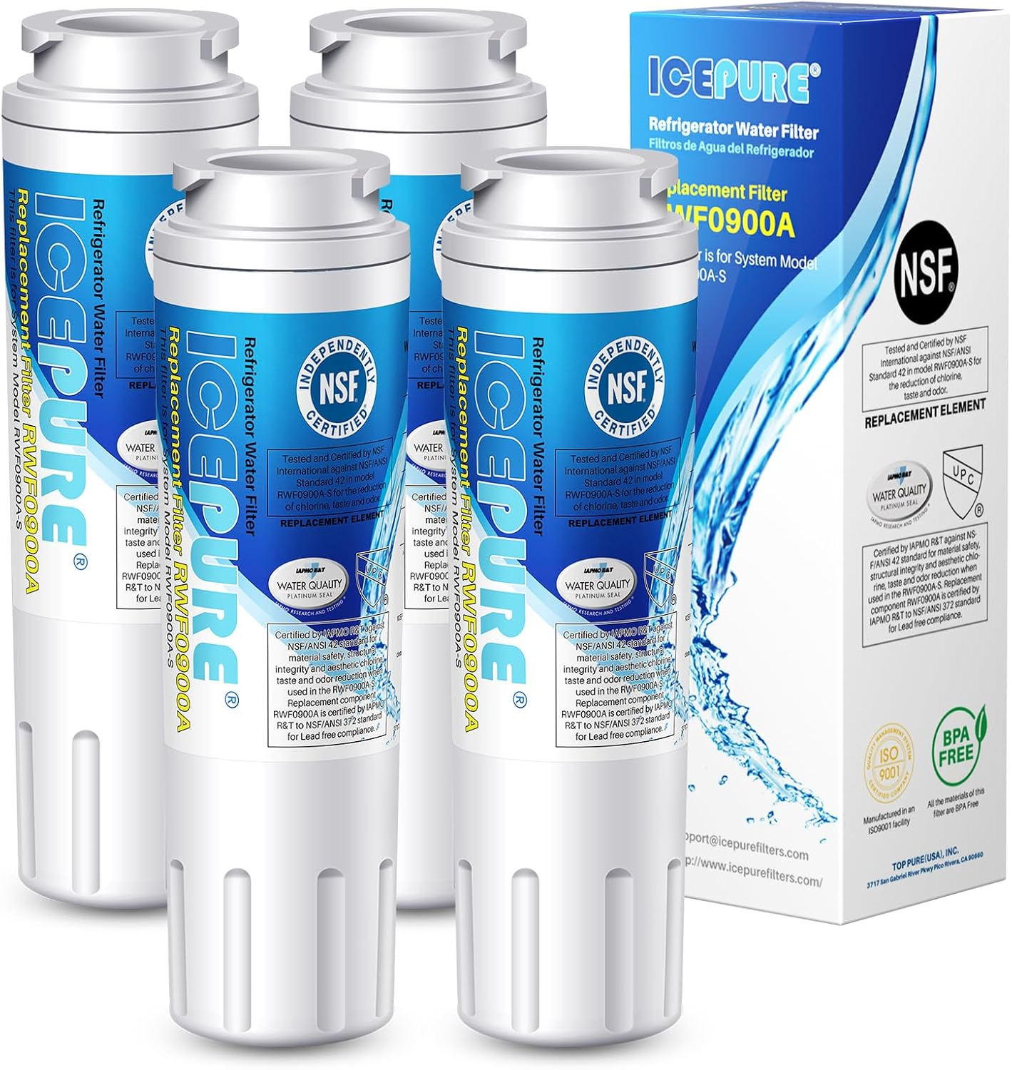 UKF8001 Refrigerator Water Filter Replacement for EveryDrop EDR4RXD1, Whirlpool Filter 4, Maytag UKF8001AXX-200, UKF8001P, 4396395, 469006, Puriclean II, FMM-2, WF295, RFC0900A, RWF0900A 4PACK