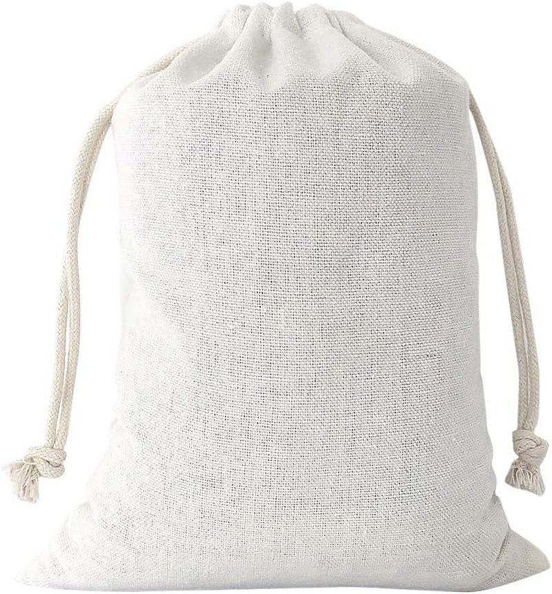 20Pcs Cotton Muslin Bags,White Small Lightweight Gift Bags Breathable Pouches with Drawstring Reusable Packing Storage Bags for Wedding, Party, Birthday (6x8inch)