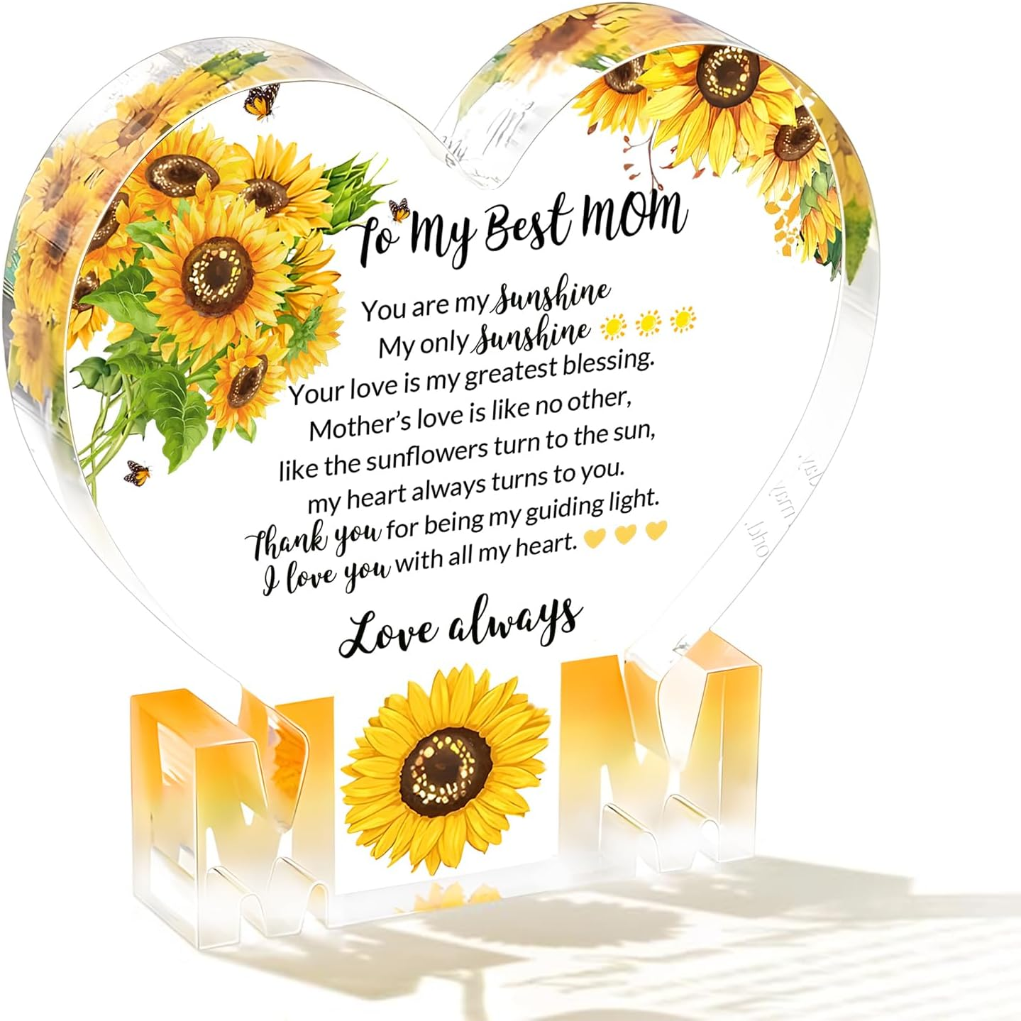 Sunflower Acrylic Heart Plaque - Thoughtful Gifts for Mom on Any Occasion