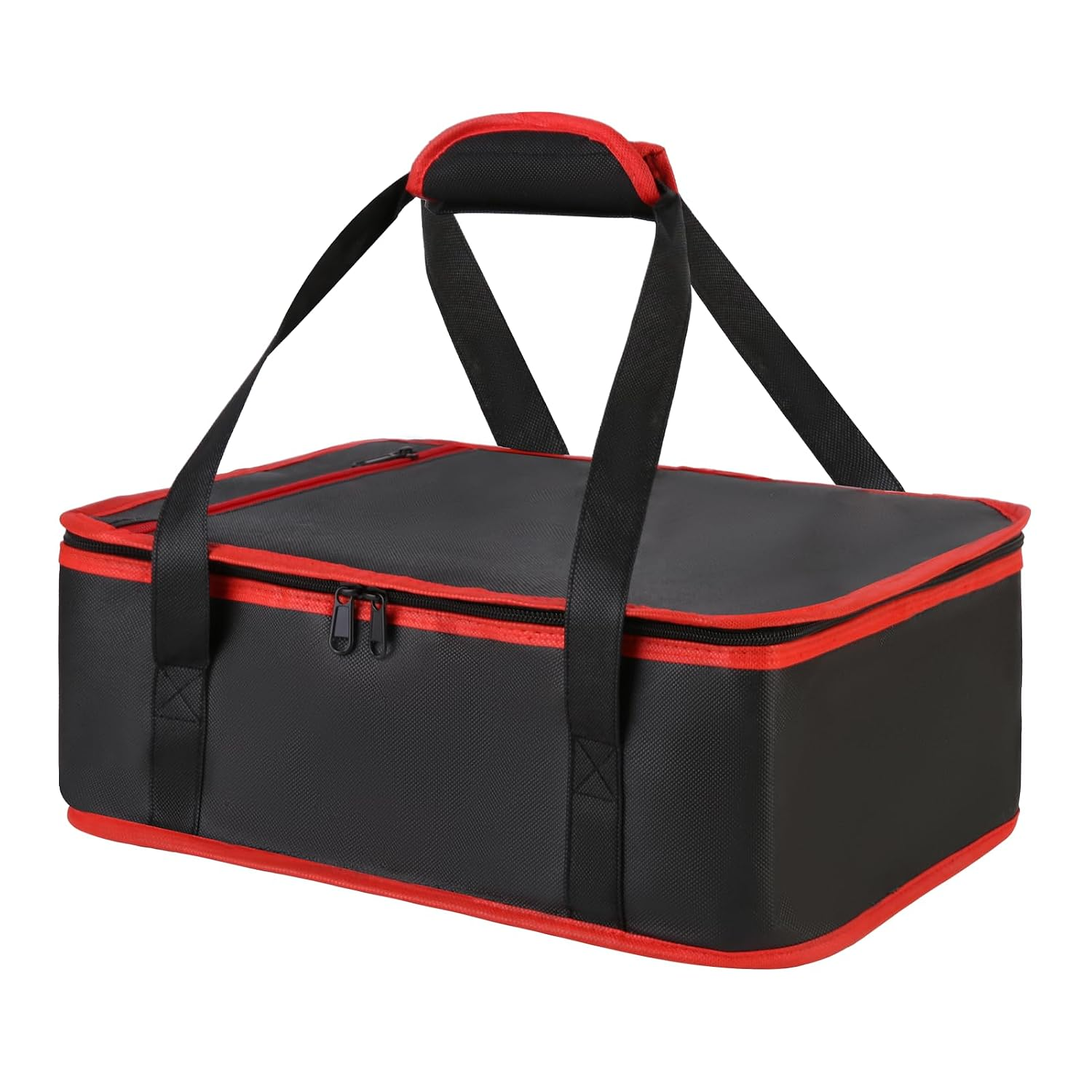 Insulated Casserole Carrier for Hot or Cold Food, Fits 9"X13" and 11"X15" Baking Dish with Lid, Insulated Carriers for Transport, Travel Food Warmer Container Bags (Single Decker, Black-Red)