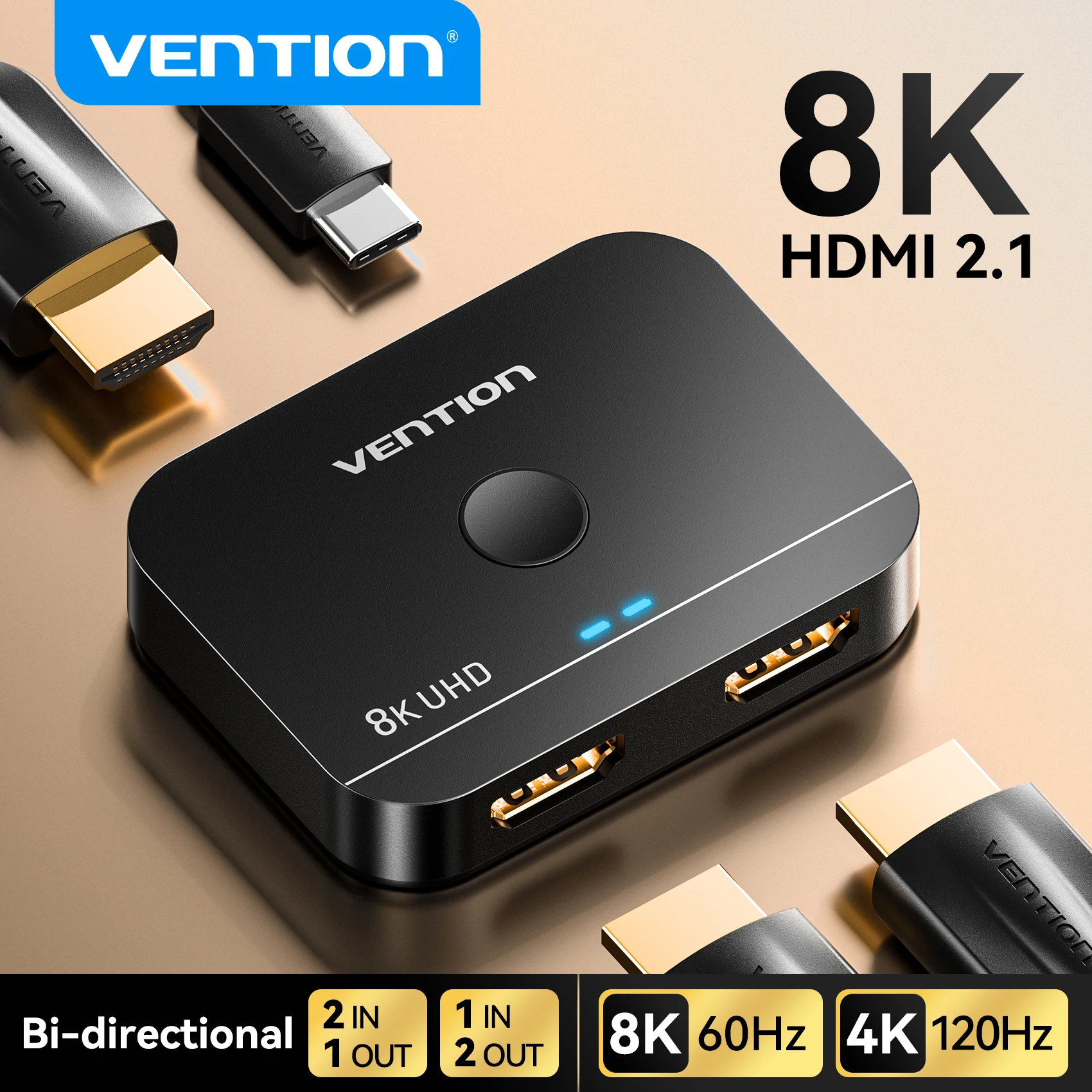 HDMI 2.1 Switcher 8K 60Hz 4K120Hz Bi-Direction 2 in 1 out for TV Xiaomi Xbox PS5 4 HDMI-compatible Monitor HDMI Splitter