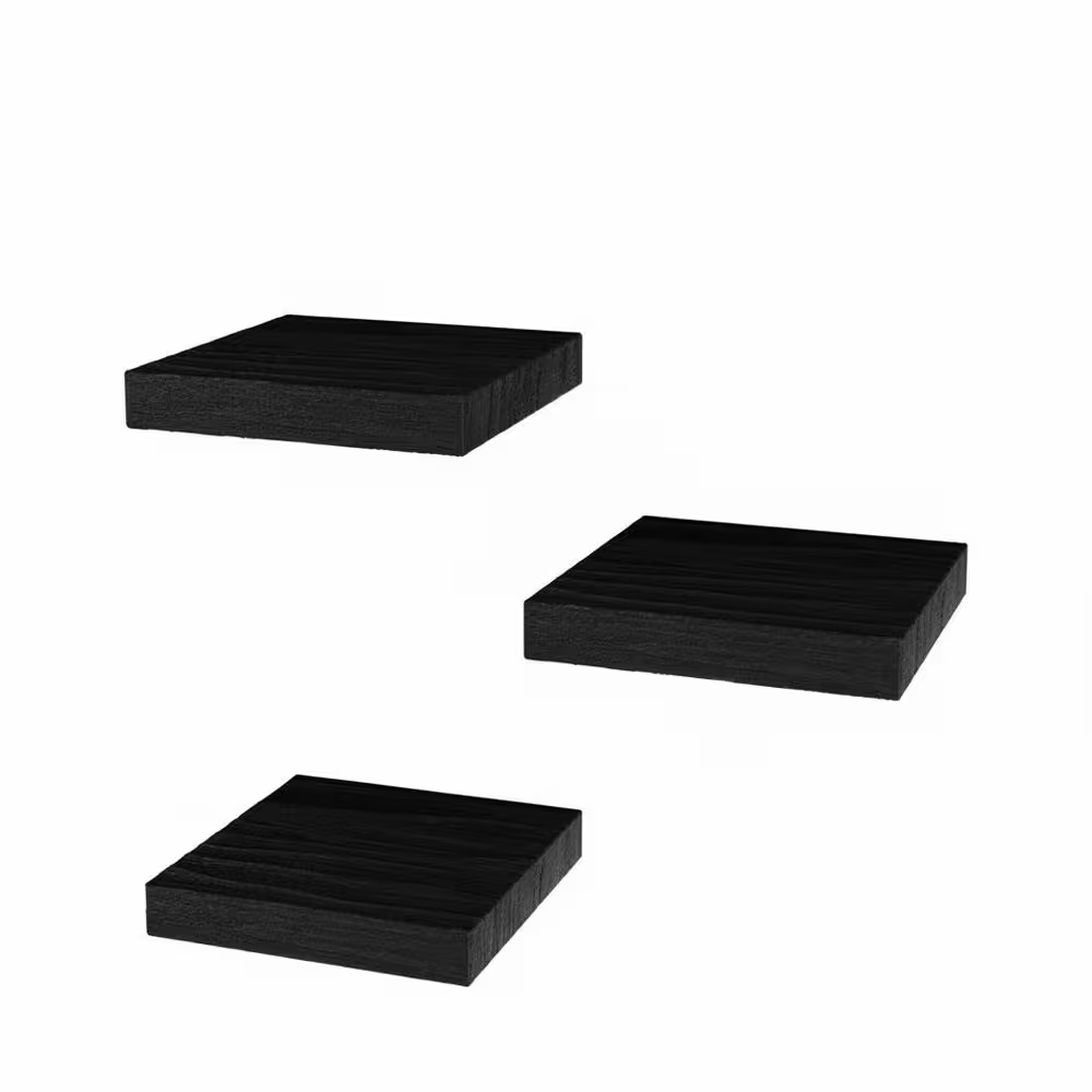 6 In. W X 6 In. D Black Square Floating Shelves Wood Decorative Wall Shelf Set of 3