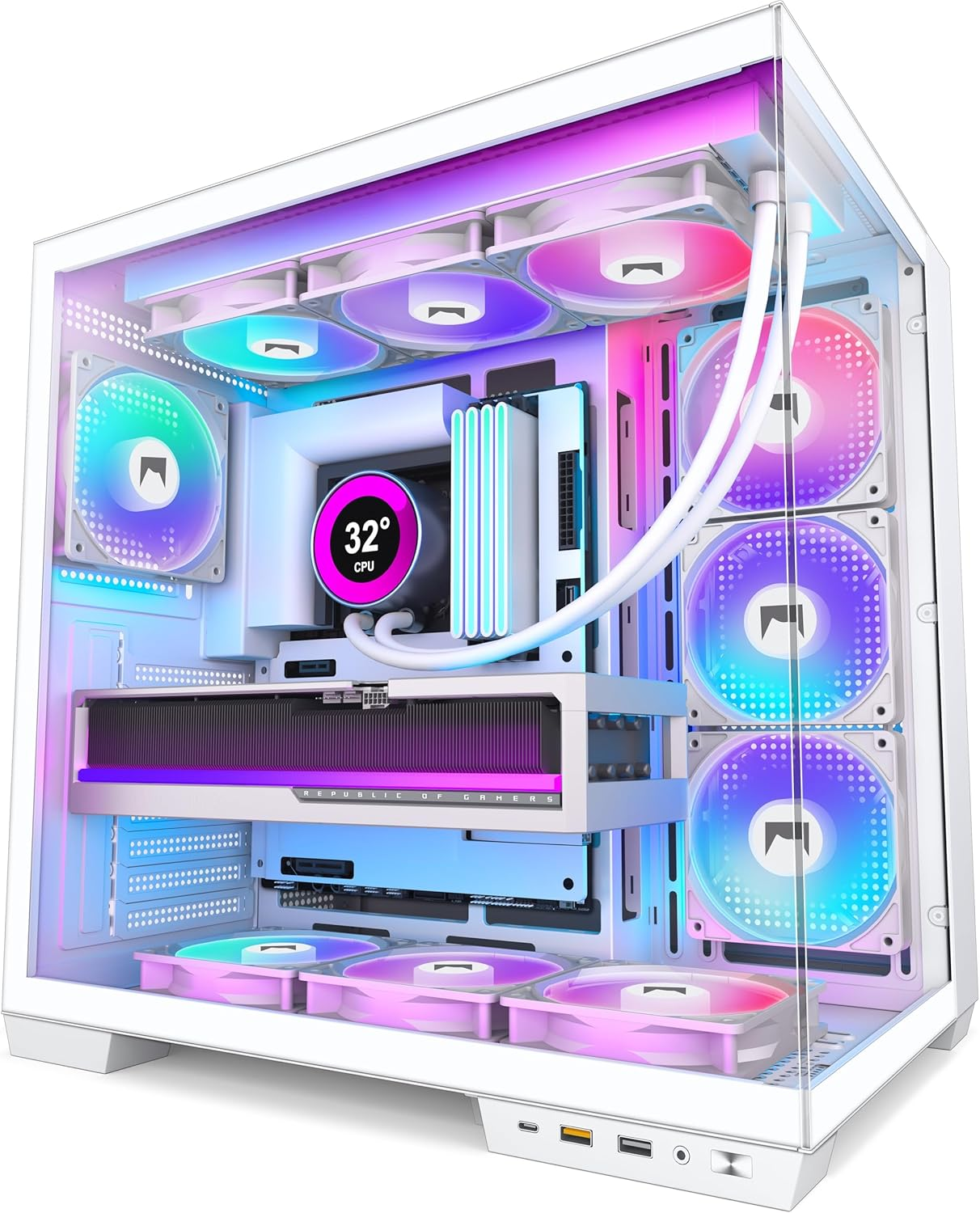 H1 ATX PC Case - Pre-Installed with 7 PWM ARGB Fans - Dual Cavity Mid-Tower PC Gaming Case - with Type-C - Can Hold up to 3X 360Mm Radiator Support Simultaneously (White, H1)