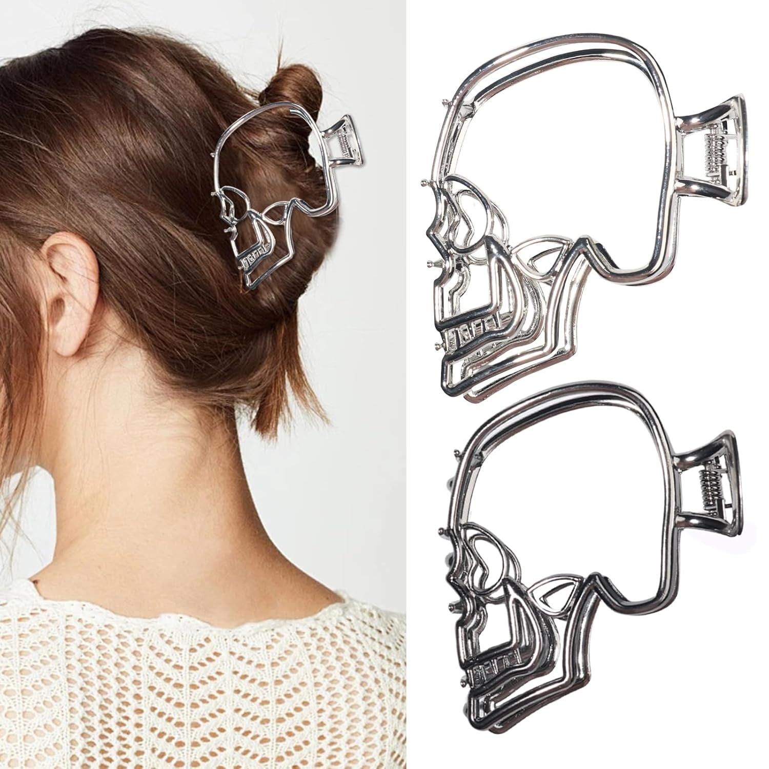 Metal Hair Claw Clips Metal Silver & Black Hair Clips for Women Metal skull