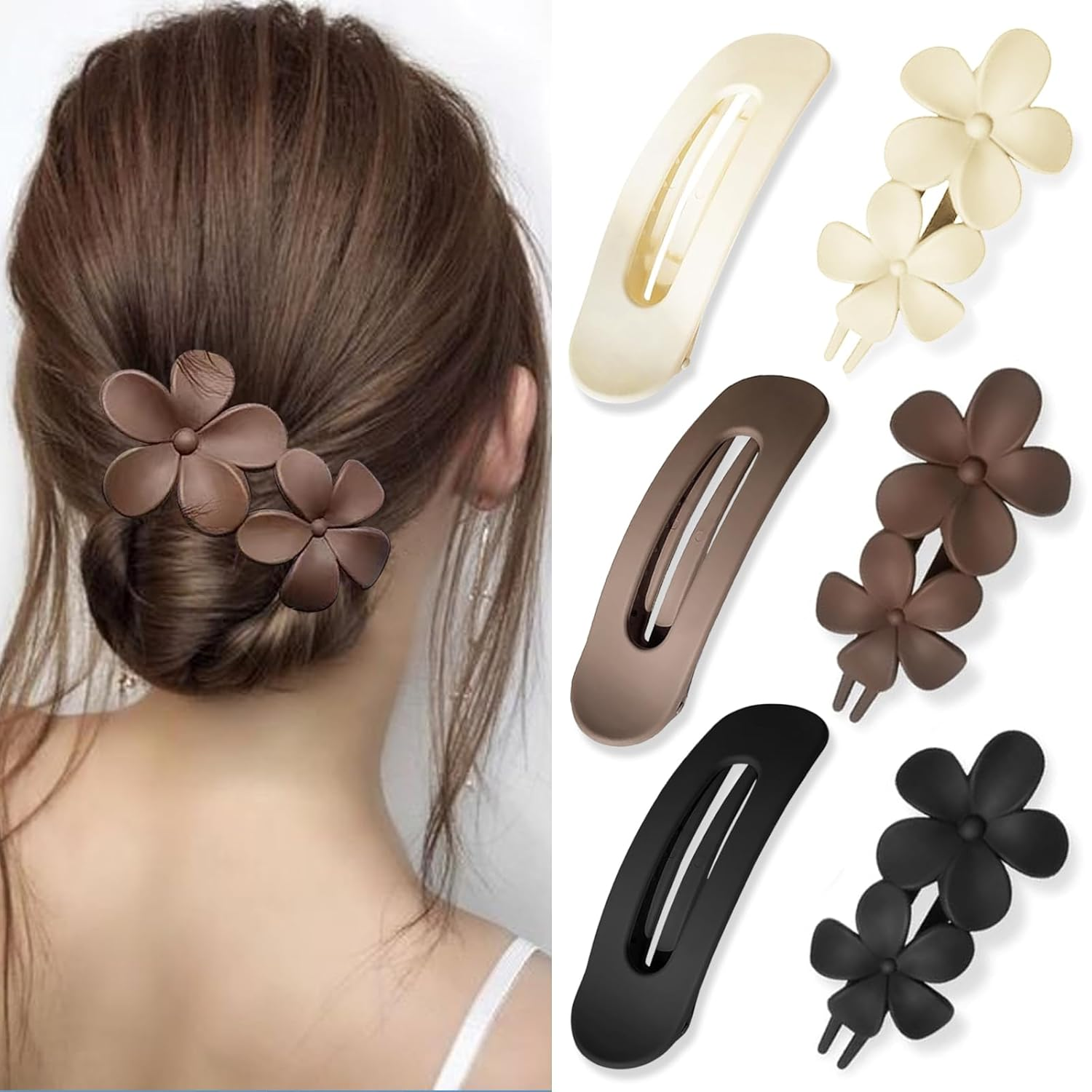 YONOY 6 Pcs Flat Hair Clips, 2 Styles Claw Clips for Thick Thin Hair,Flower 