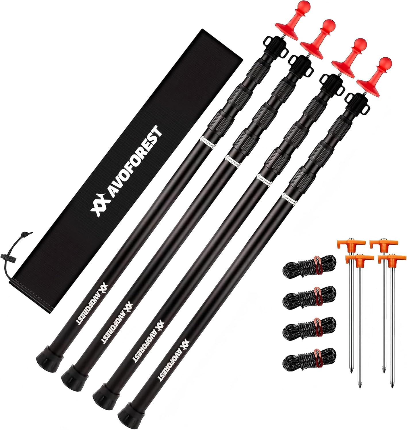 Tarp Poles Heavy Duty Adjustable,  Aviation Aluminum 8.7FT Telescoping Tent Poles with Protection Cap Wind-Resistant Awning Collapsible Poles Set of 4 for Tarps - Canopy - Awning - Hiking