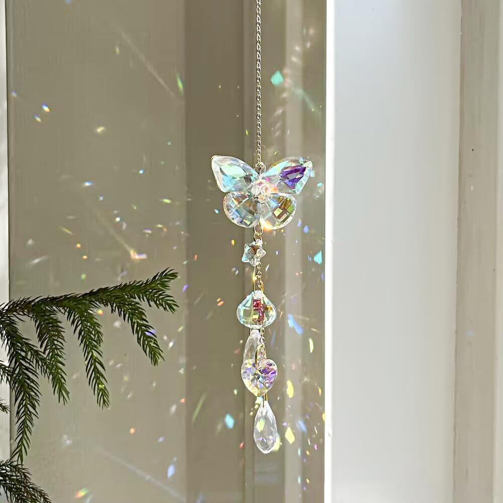 Butterfly Crystal Sun Catcher Window Hanging Decoration Garden Rainbow Maker for Home Car Decoration