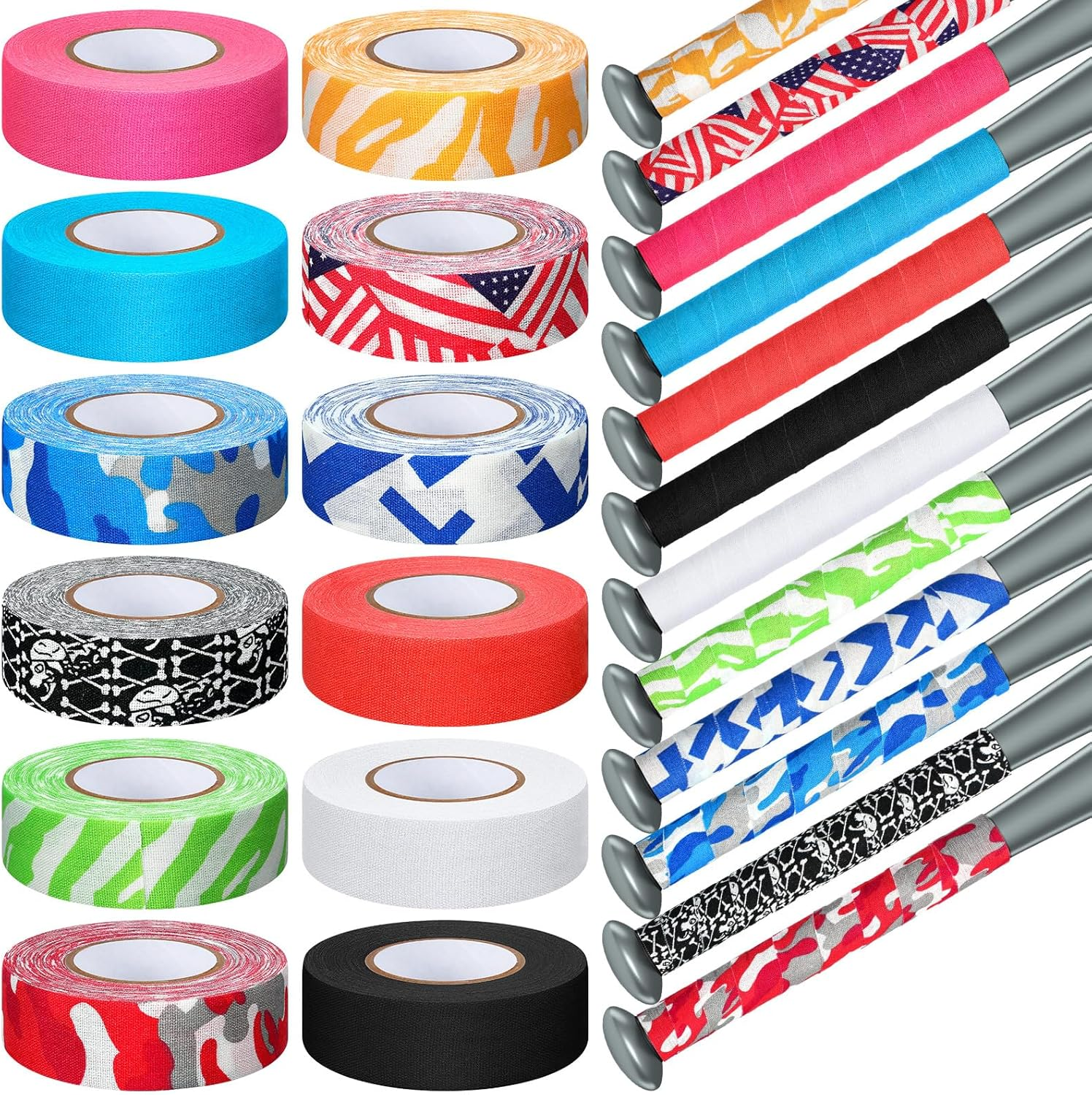 12 Rolls Bat Grip Tape Comfortable and Soft Full Adhesive Baseball Softball Precut Batting Grip Tape Replacement for Sports