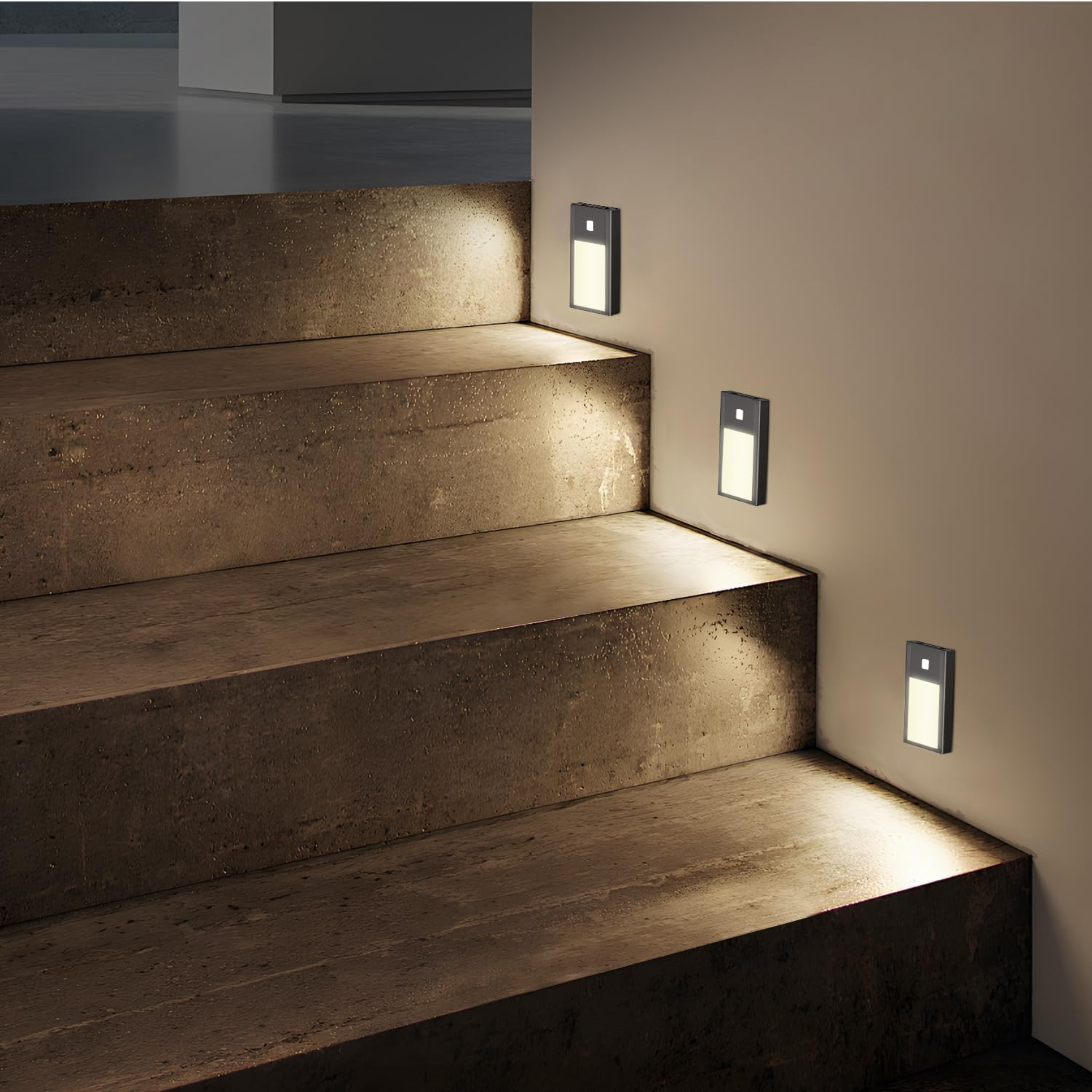 VST Motion Sensor Step Night Light, Rechargeable Battery Powered Led Light with Magnetic Suck Installation for Bedroom Hallway Stair Nursery Kids Room (2.68 Inch 3000K 6Pack Black)