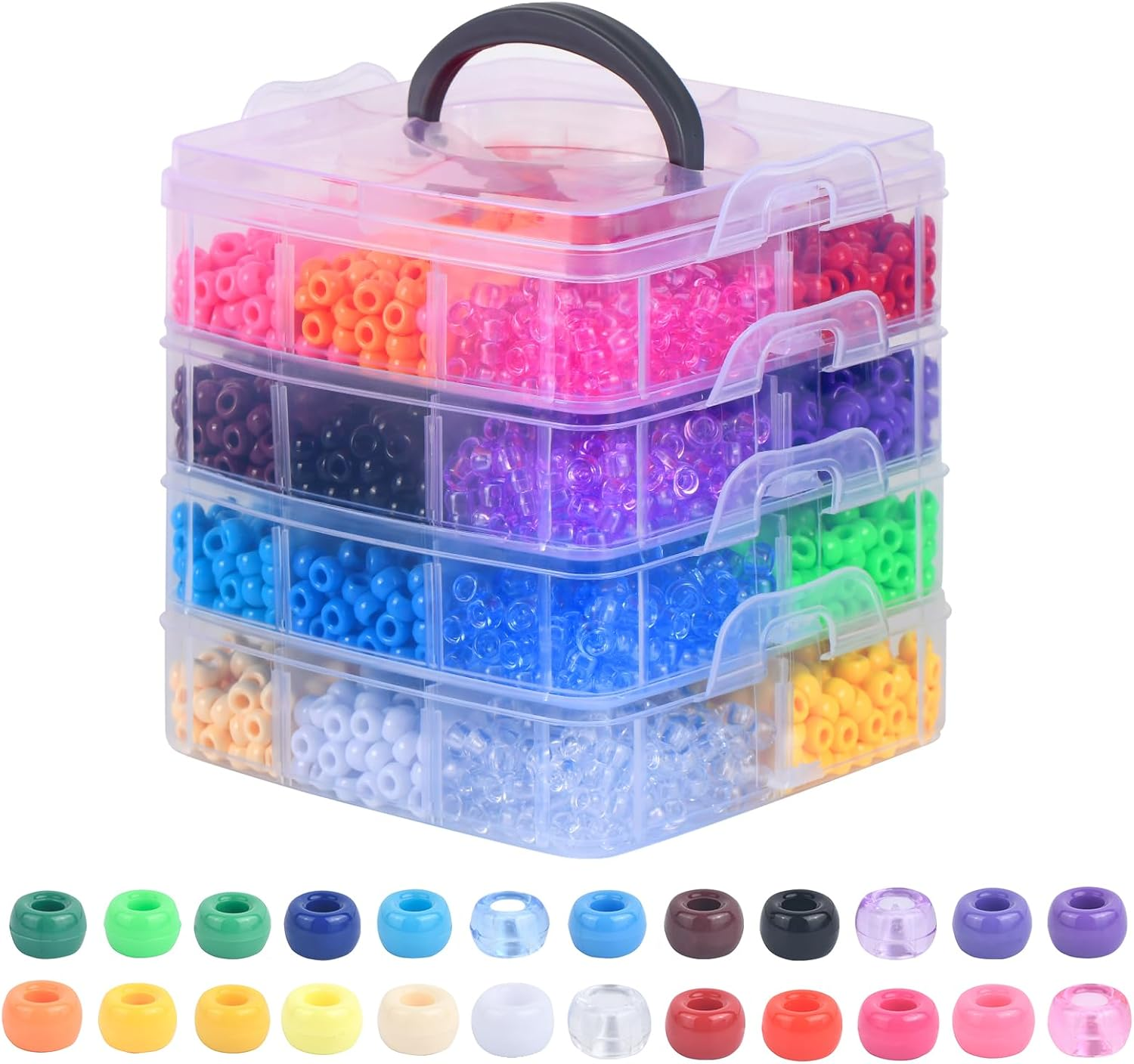 4200Pcs Pony Beads, 24 Colors Kandi Beads Bulk for Bracelets Making Hair Braiding Kandi Friendship Bracelet Craft DIY Jewelry Making Christmas Gifts (Boxed)
