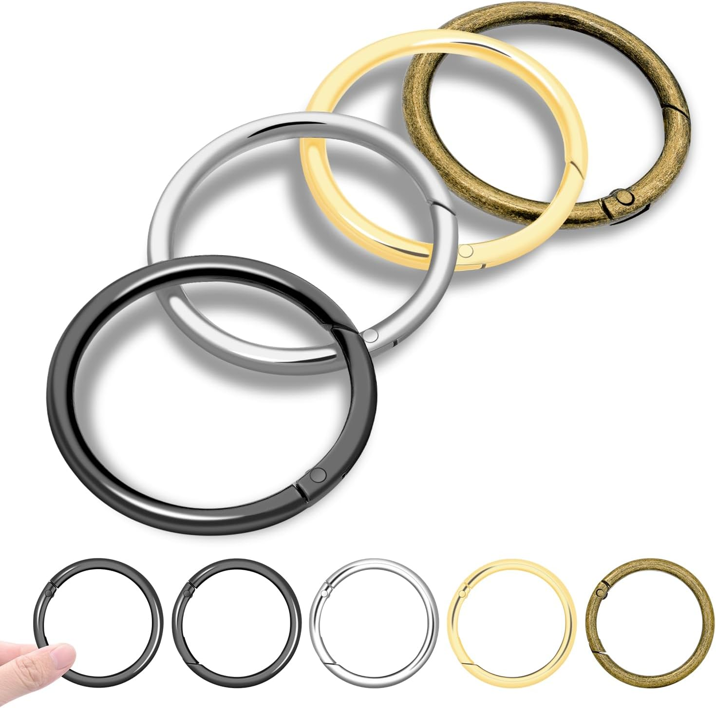 12Pack 2" Large round Carabiner Clips, Metal Spring O Rings for Organizer Key Rings, Paracord Keychain Lanyard, Pet Chains, Purse Hardware, Key Snap Hooks DIY Accessory (Assorted)