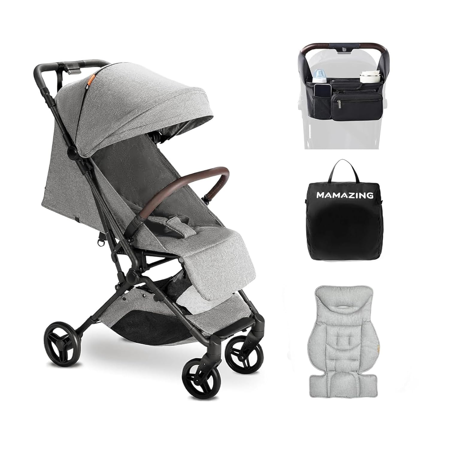 Ultra Air Lightweight Baby Travel Stroller with Carbon Fiber Frame, Compact & Airplane-Friendly, One-Handed Fold, 11.6 Lbs, Perfect for Toddlers, Organizer & Cushion Included, Grey