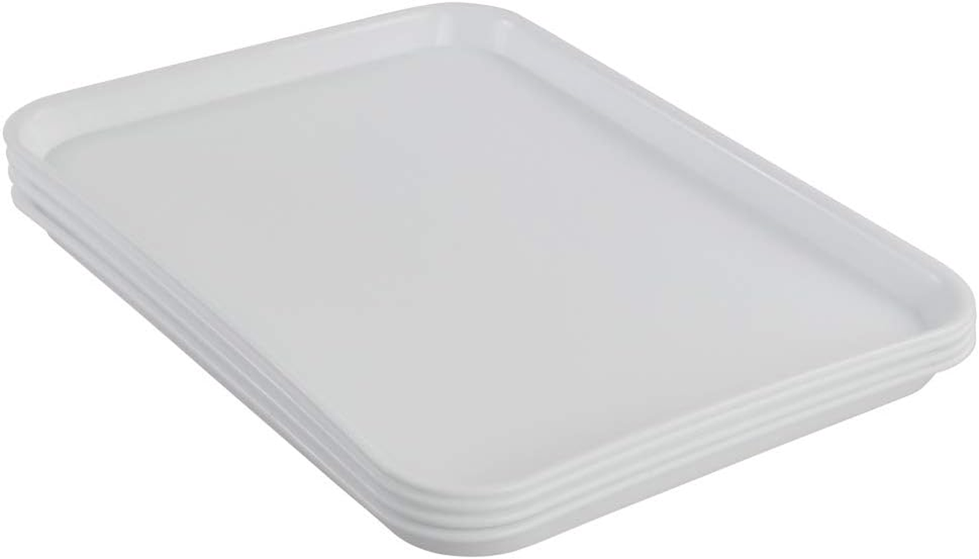 4-Pack White Plastic Cafeteria Tray, Rectangular Plastic Serving Trays