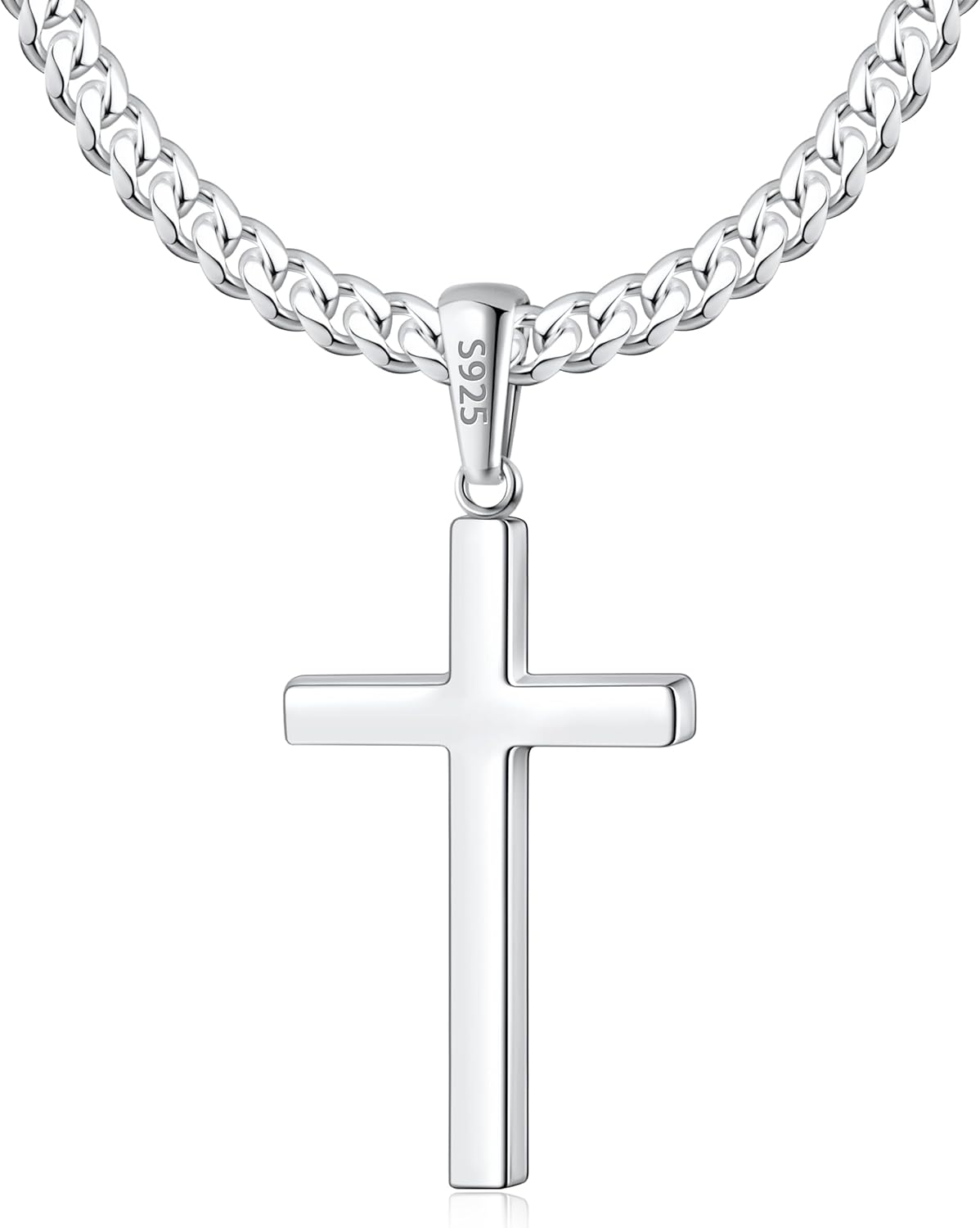S925 Sterling Silver Thick Cross Necklace for Men, 18K Gold Plated Sterling Silver Cross Necklace with World'S Top 4Mm Cuban Chain for Men Boys Women, Minimalist Trendy Necklaces 16-26 Inch