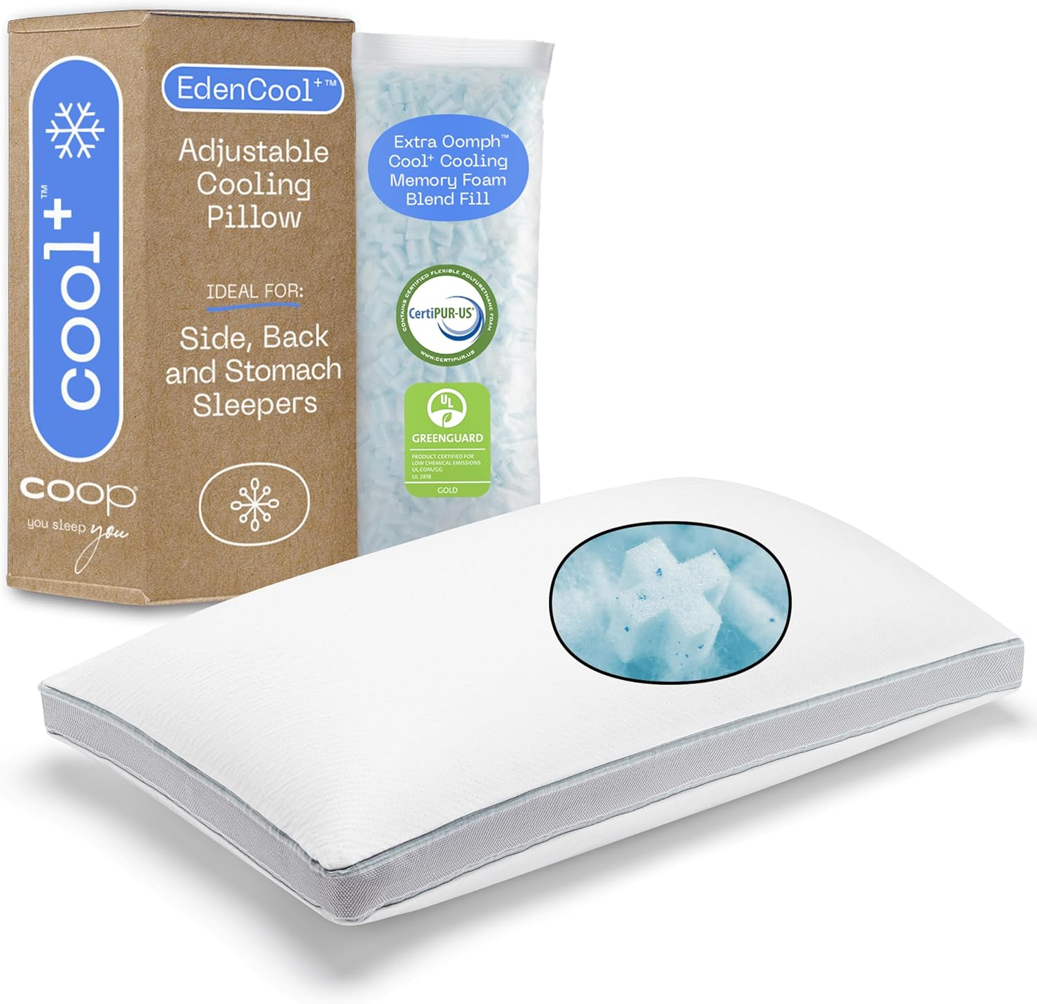 Coop Home Goods Eden Cool+ Pillow, Queen Size Plus Shaped Memory Foam Pillows... - Picture 4 of 13
