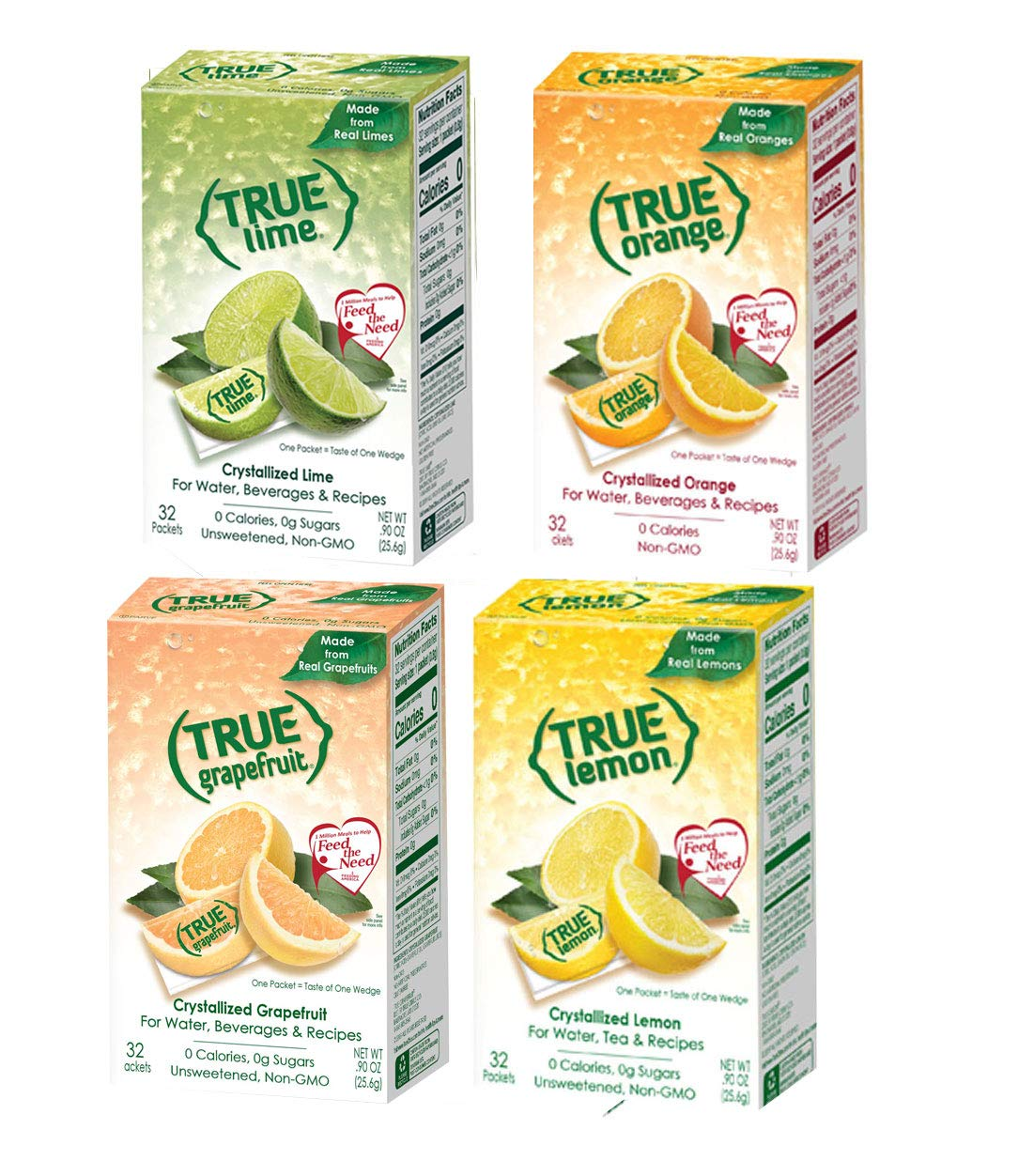 True Lemon, Lime, Orange & Grapefruit 32Ct Boxes Sampler Pack (4 Packs)