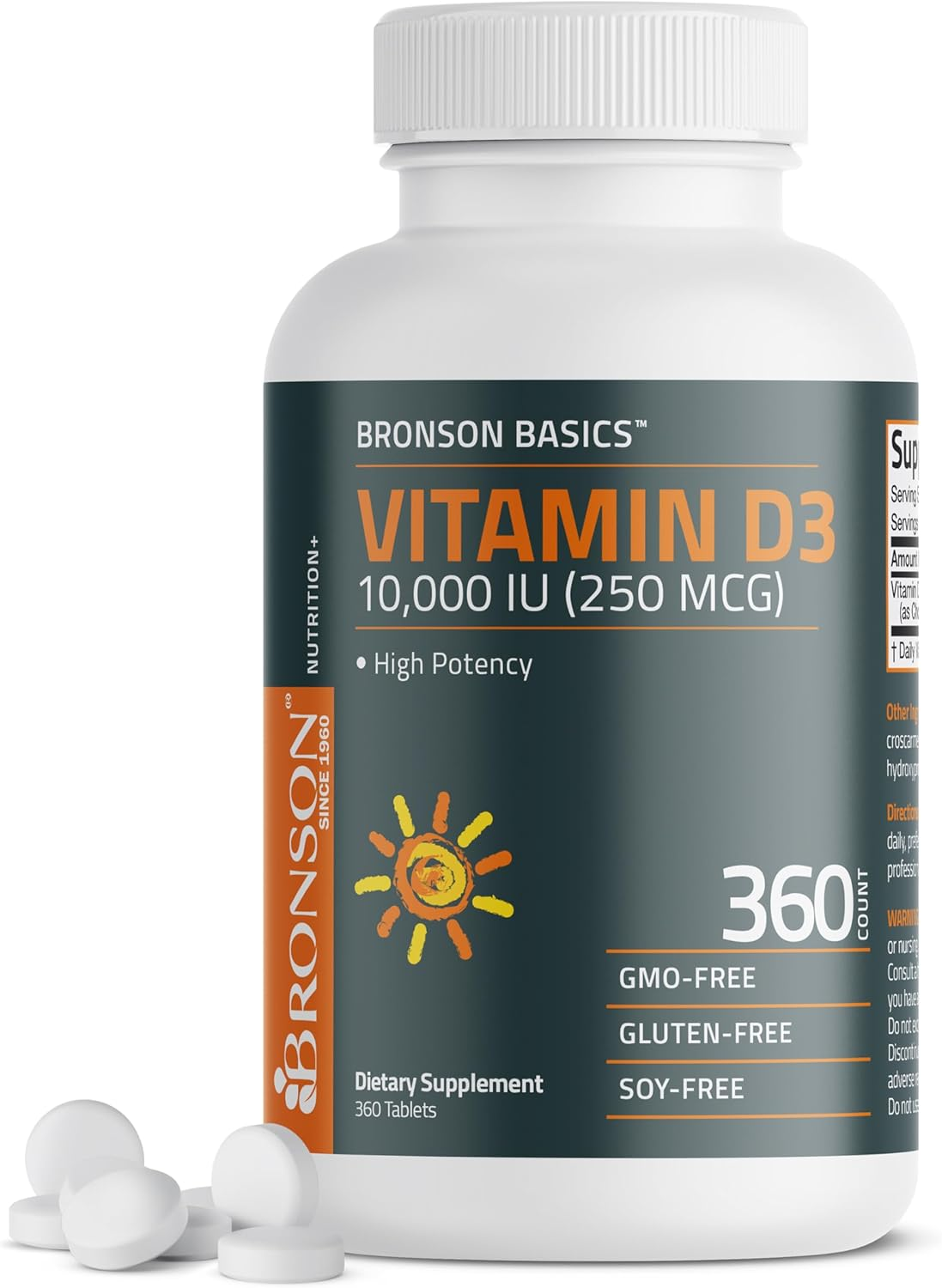 Bronson Vitamin D3 10,000Iu (250Mcg) 1 Year Supply for Healthy Muscle Function and Immune Support, Non-Gmo, 360 Tablets