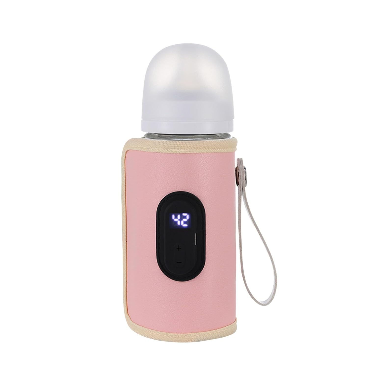 Baby Bottle Warmer,Keep Milk Warm Only (No Heating,Keep Warm Only) Temperature Digital USB Portable Warming Sleeve,Portable Thermo Cover with Digital Display & Keep Warm Settings (Pink)
