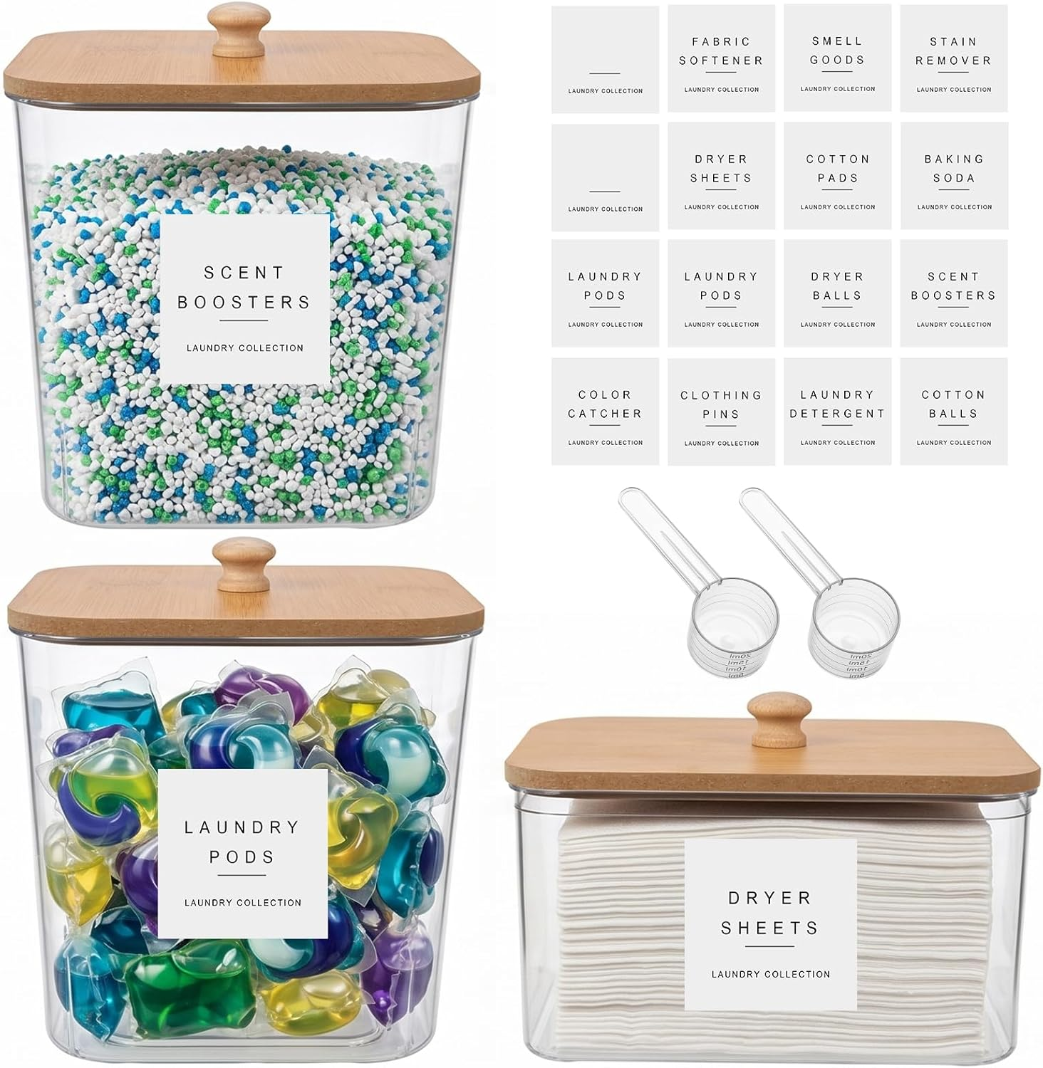 3 Pack Laundry Pod Containers and Dryer Sheet Holder, Laundry Room Organization Storage Containers with Lids and Labels for Detergent Pods Dry Sheet Organizing