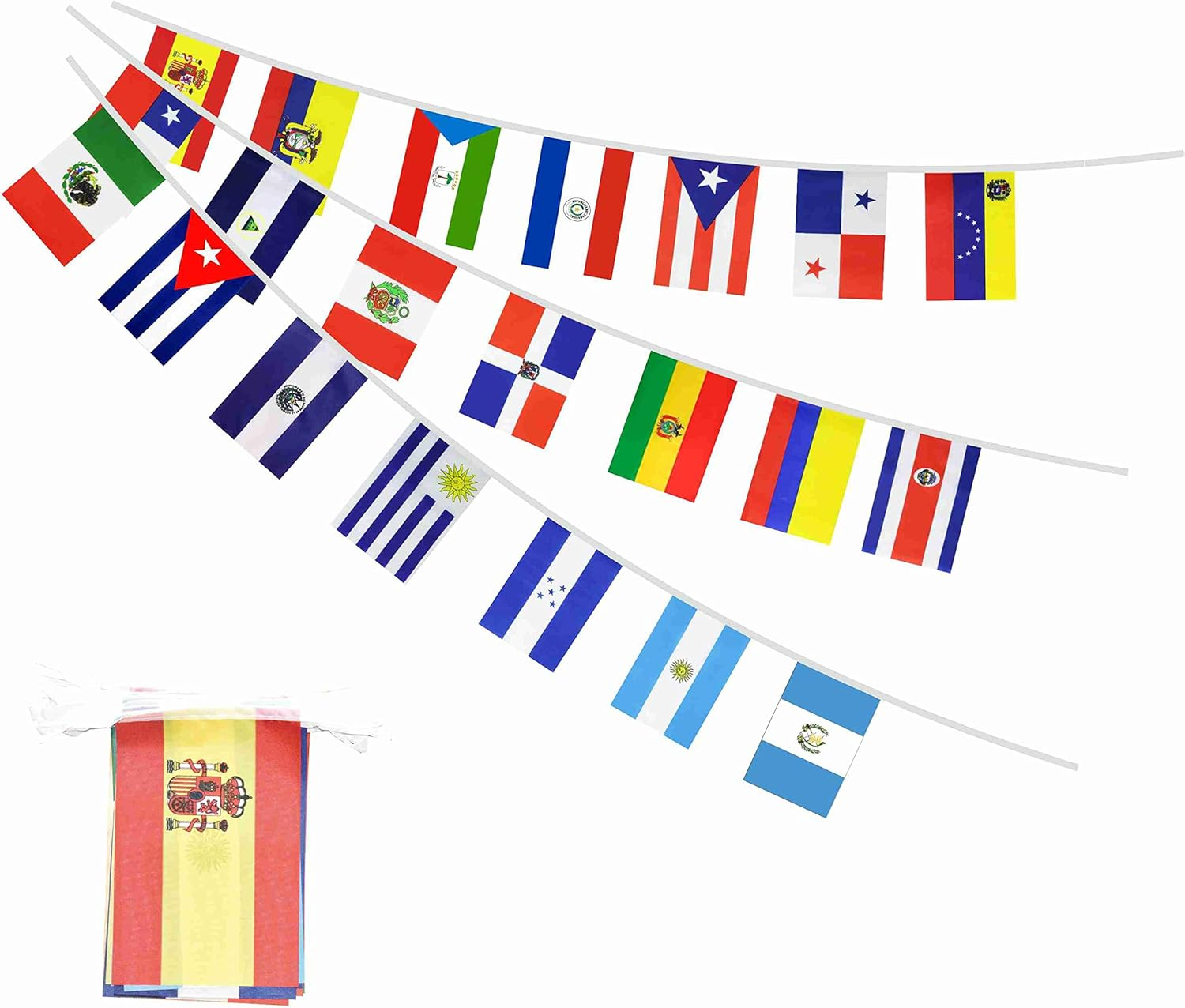 Spanish Speaking 21 Countries Flags Banner String Small Latin America Flags for Heritage Hispanic Month Decoration 25Feet 21 Flags