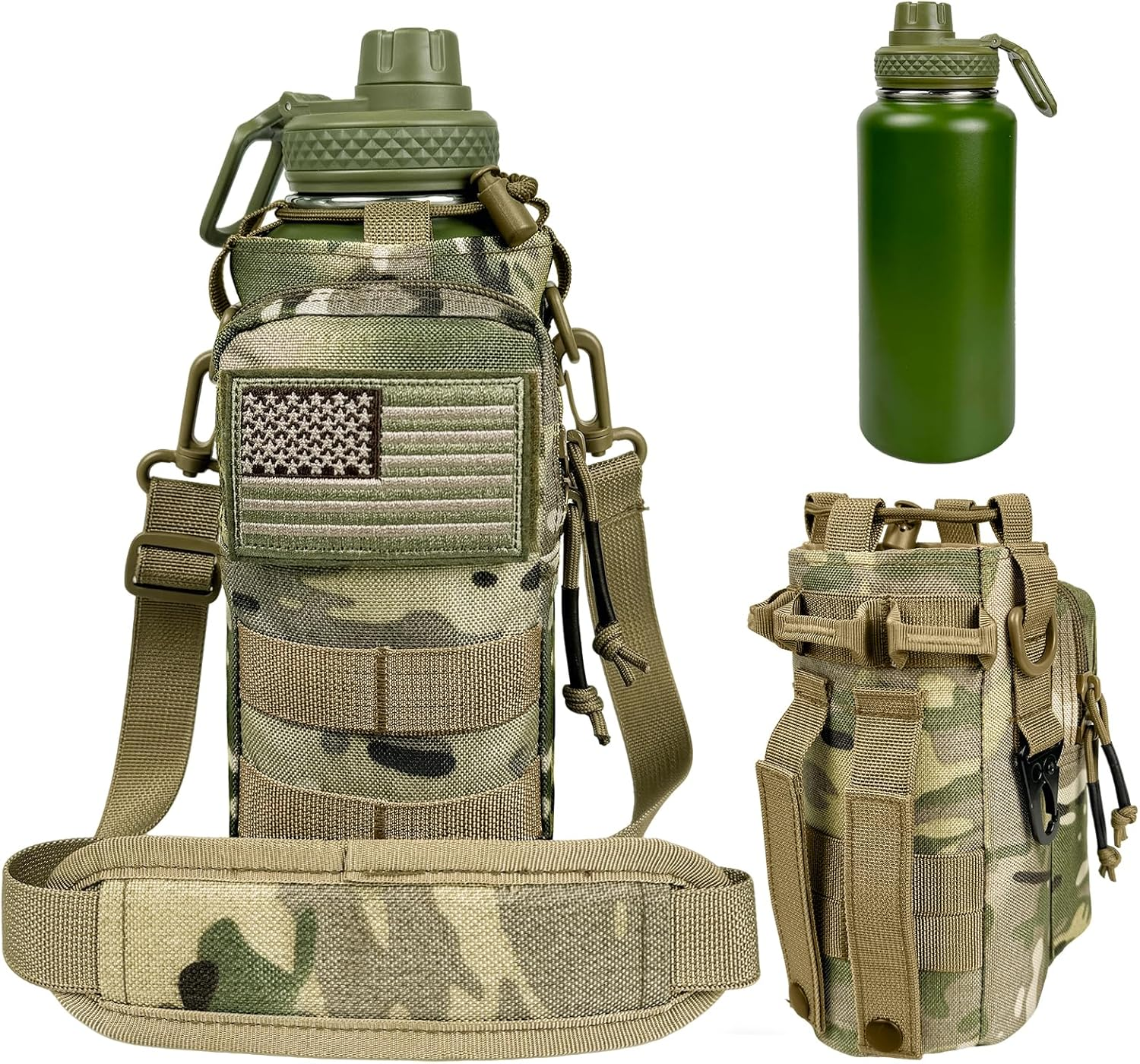 32 Oz Insulated Water Bottle with Sleeve - Tactical Stainless Steel Gym Water Bottles for Men, Sports Bottle for Hiking Camping Outdoor with Camo Pouch