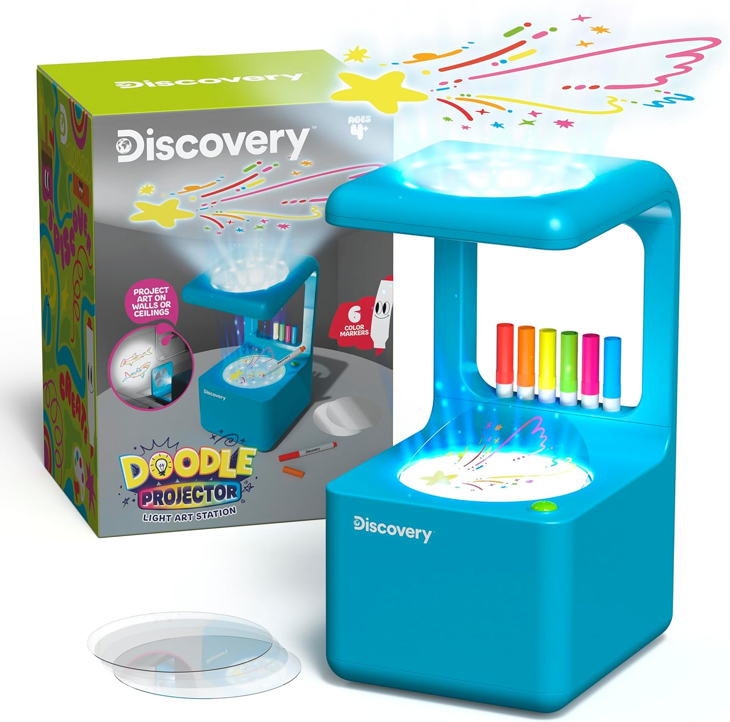 ™ Doodle Projector Light Art Station – Includes 6 Dry-Erase Markers, 10 Reusable Drawing Discs, Project Drawings on Walls & Ceilings| Arts & Crafts Kit for Kids| Tracing Pad Coloring Toy Gift