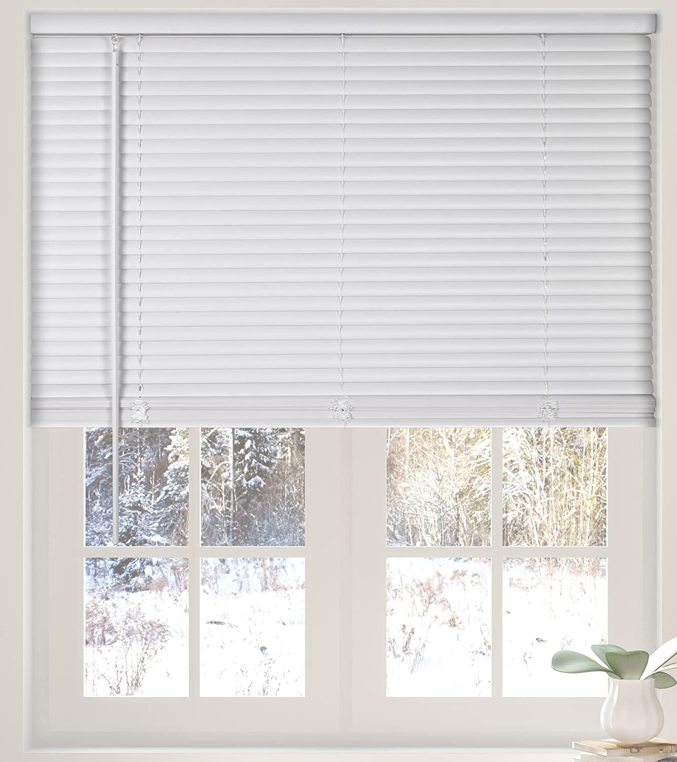 Cordless White 1'' Light-Filtering Mini Blinds, 22.5''x36'' Vinyl Window Blinds