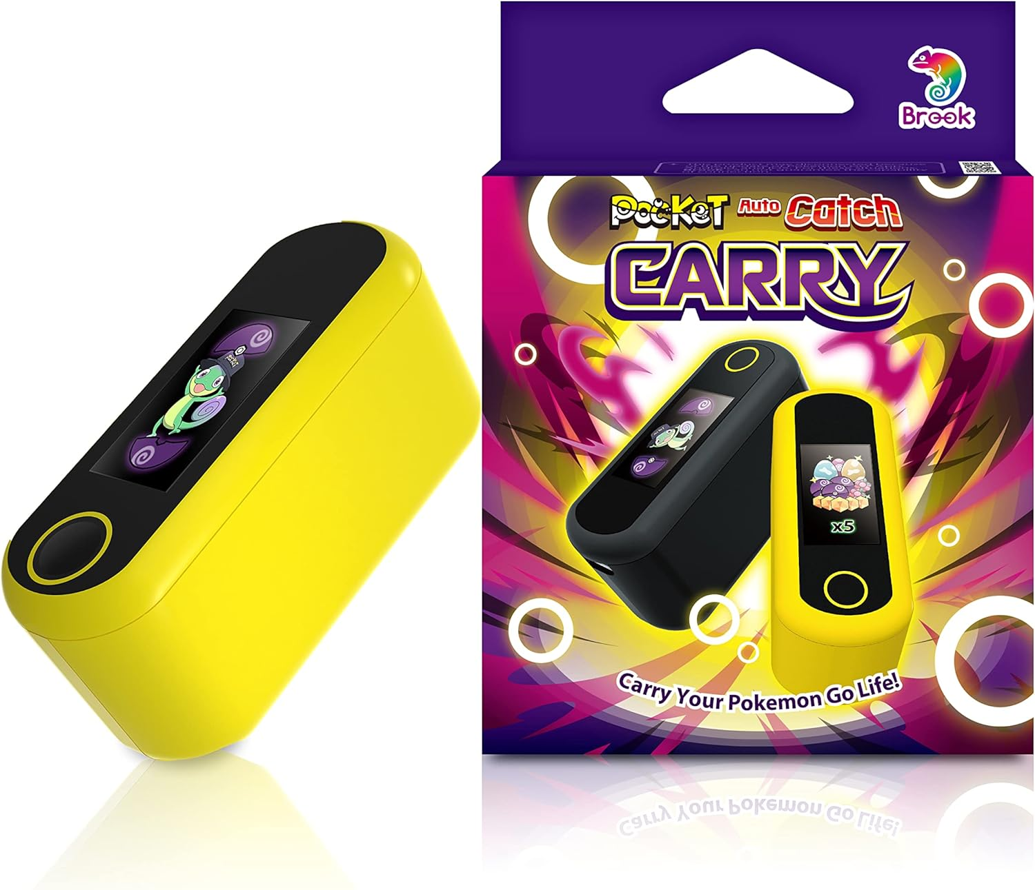 Pocket Auto Catch Carry - Dual Accounts Portable Version of Auto Catch Pocket Monsters, Auto Catcher, Go plus Accessory (Pika Yellow)