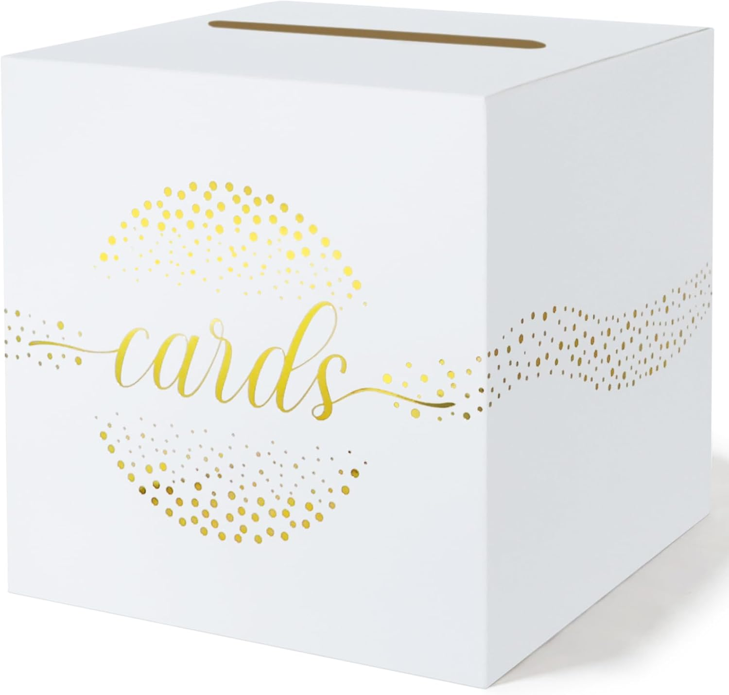 White Card Box with Gold Foil Design, Gift Cards Receiving Box for Birthdays Par