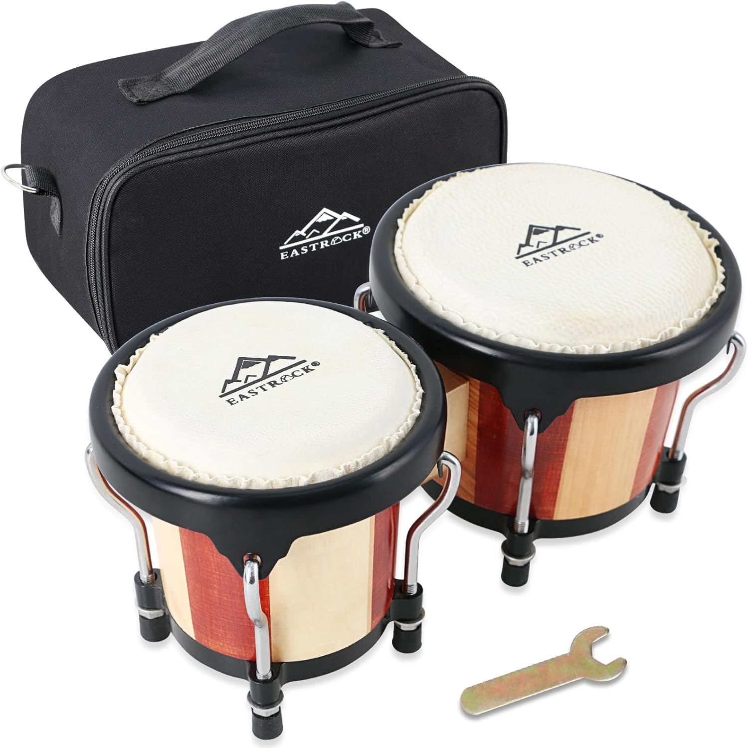 Eastrock Bongo Drum 4” and 5” Bongos Drum Set for Adults Kids Beginners Professionals Tunable Wood and Metal Drum Percussion Instruments with Tuning Wrench
